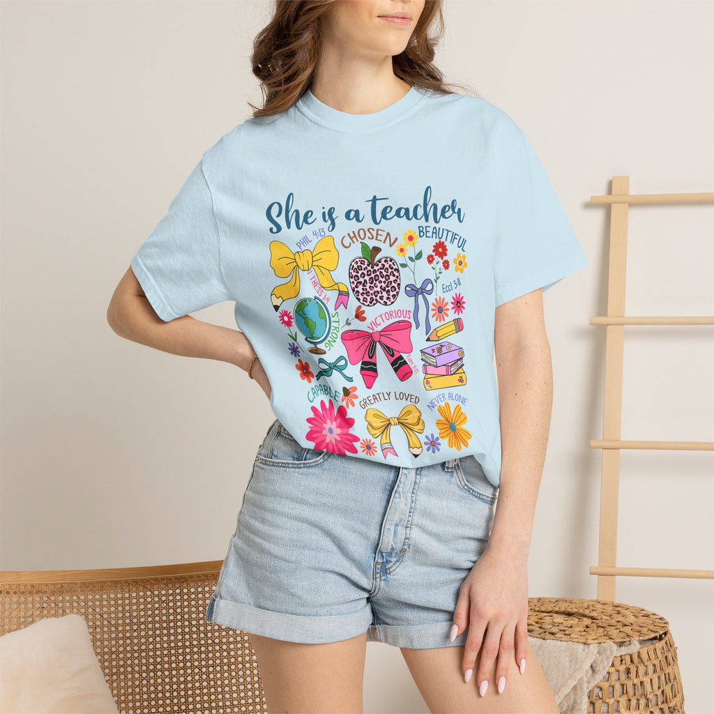 Teacher Appreciation T‑Shirt — "She is a Teacher" Floral Graphic Tee for Educators