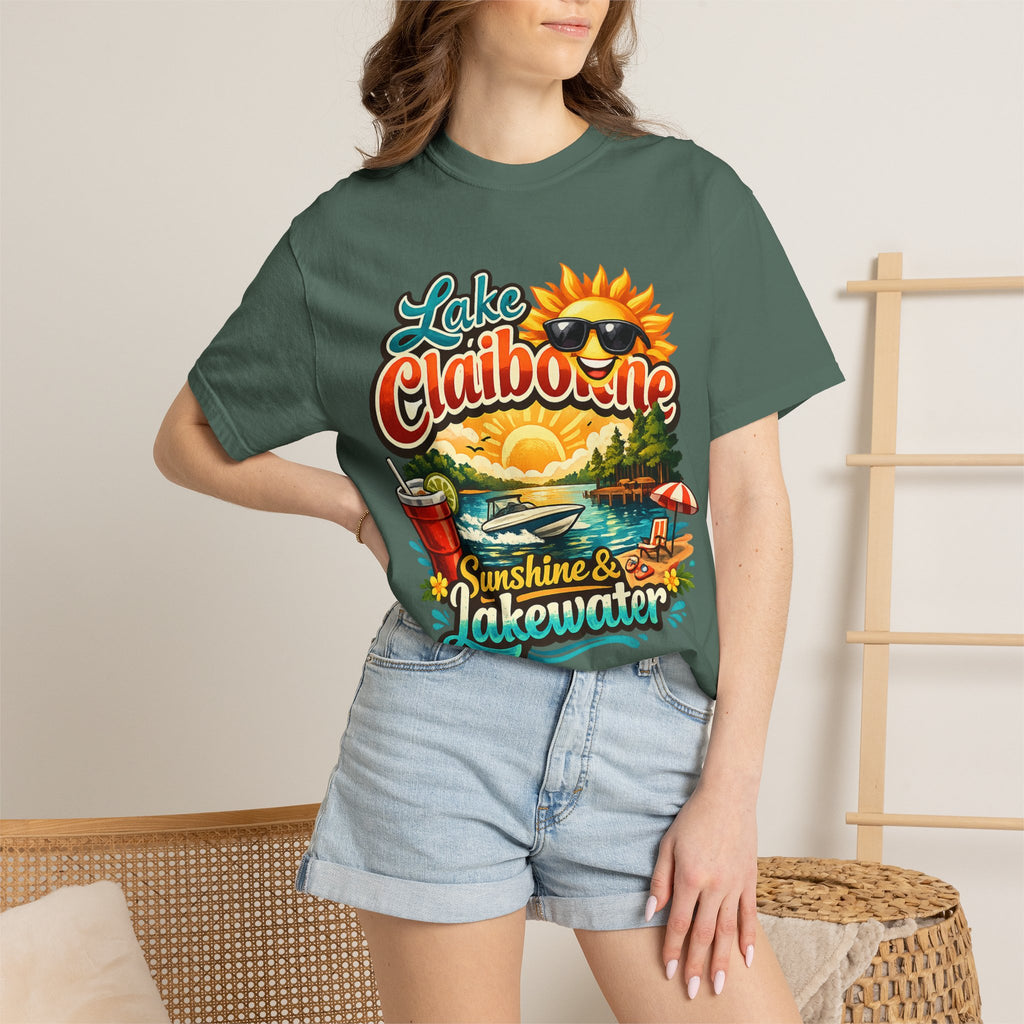 Lake Claiborne Vintage Scenic T-Shirt - Retro Sunset Boating Tee
