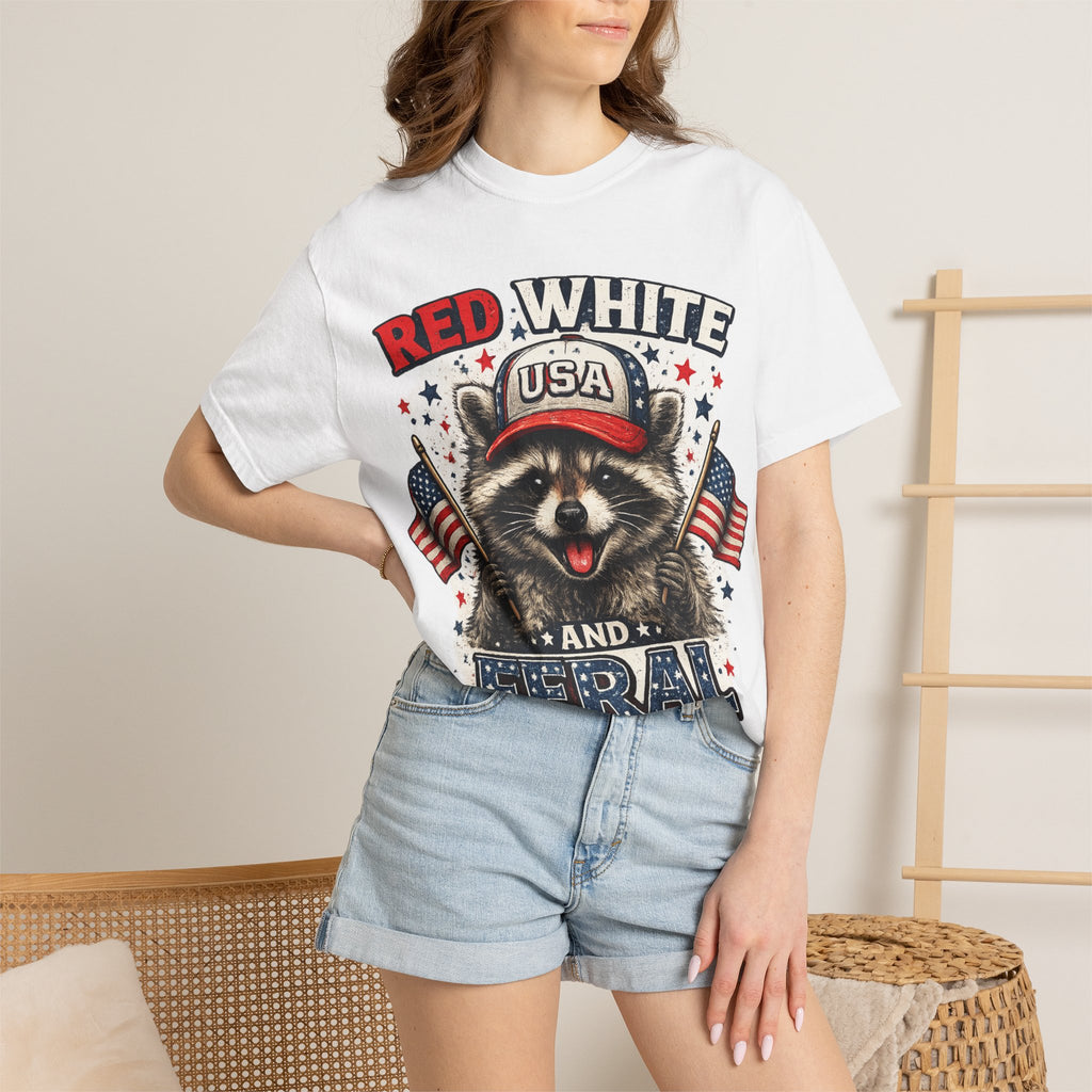 Patriotic Raccoon 'Red White and Feral' T-Shirt