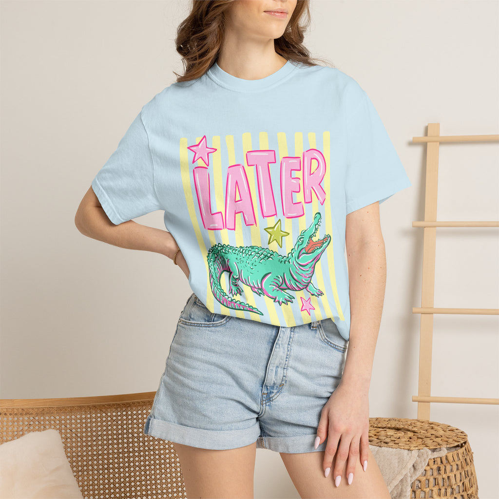 Later Alligator Graphic T-Shirt — Retro Pastel Crocodile Tee