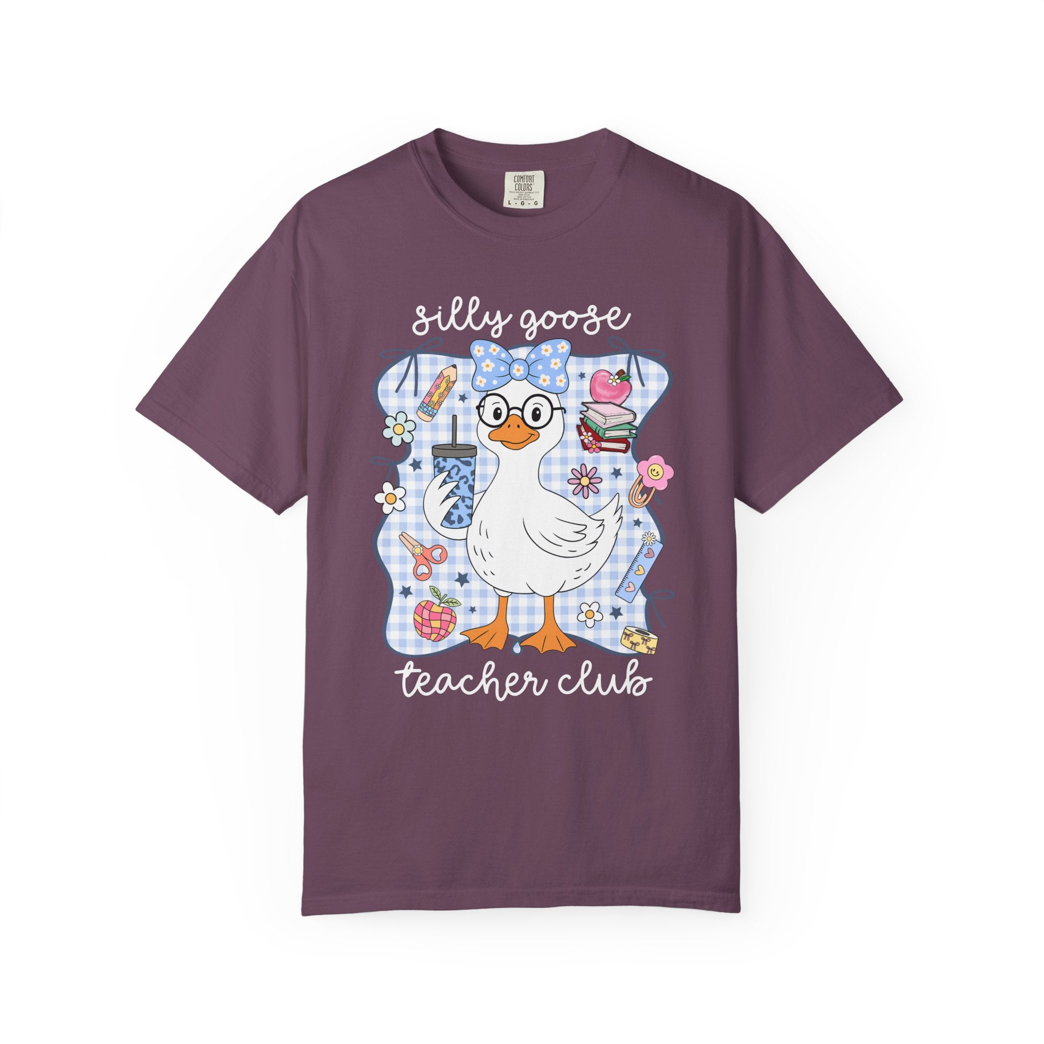 Duck with Blue Gingham Bow Tee — Cute Farm Animal Graphic T-Shirt