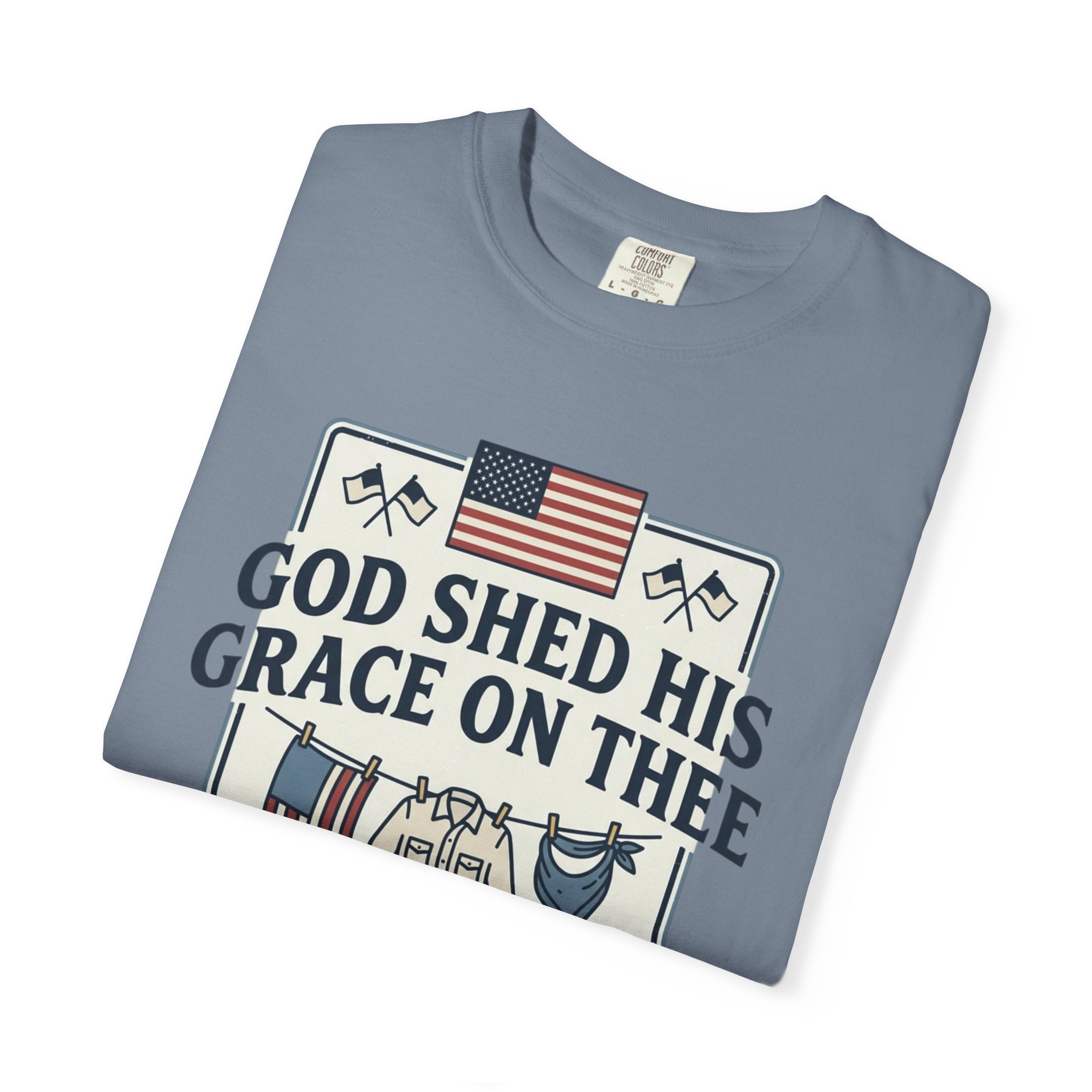 T-Shirt — "God Shed His Grace on Thee" Patriotic American Flag & Floral Tee