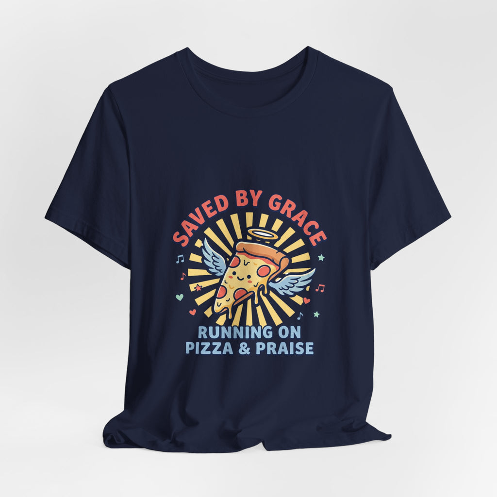 Saved By Grace Pizza Tee | Christian memes, church camp retro