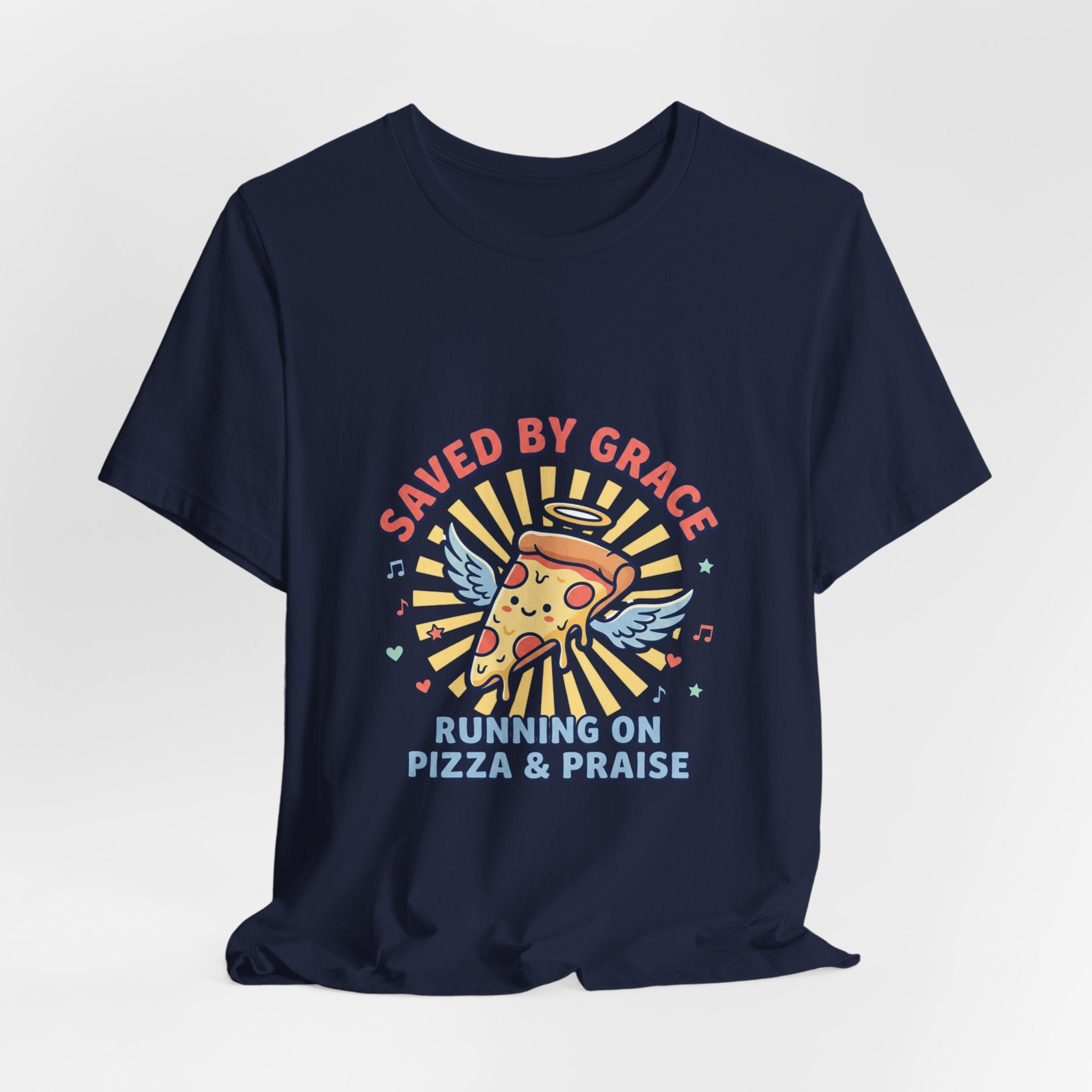 Saved By Grace Pizza Tee | Christian memes, church camp retro