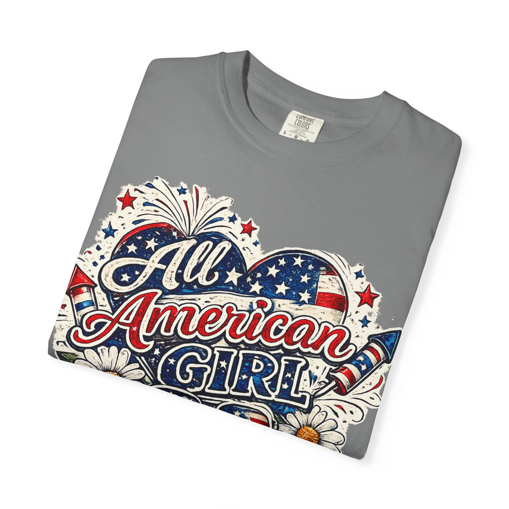 All American Girl T-Shirt — Patriotic Stars & Daisies Tee for Women