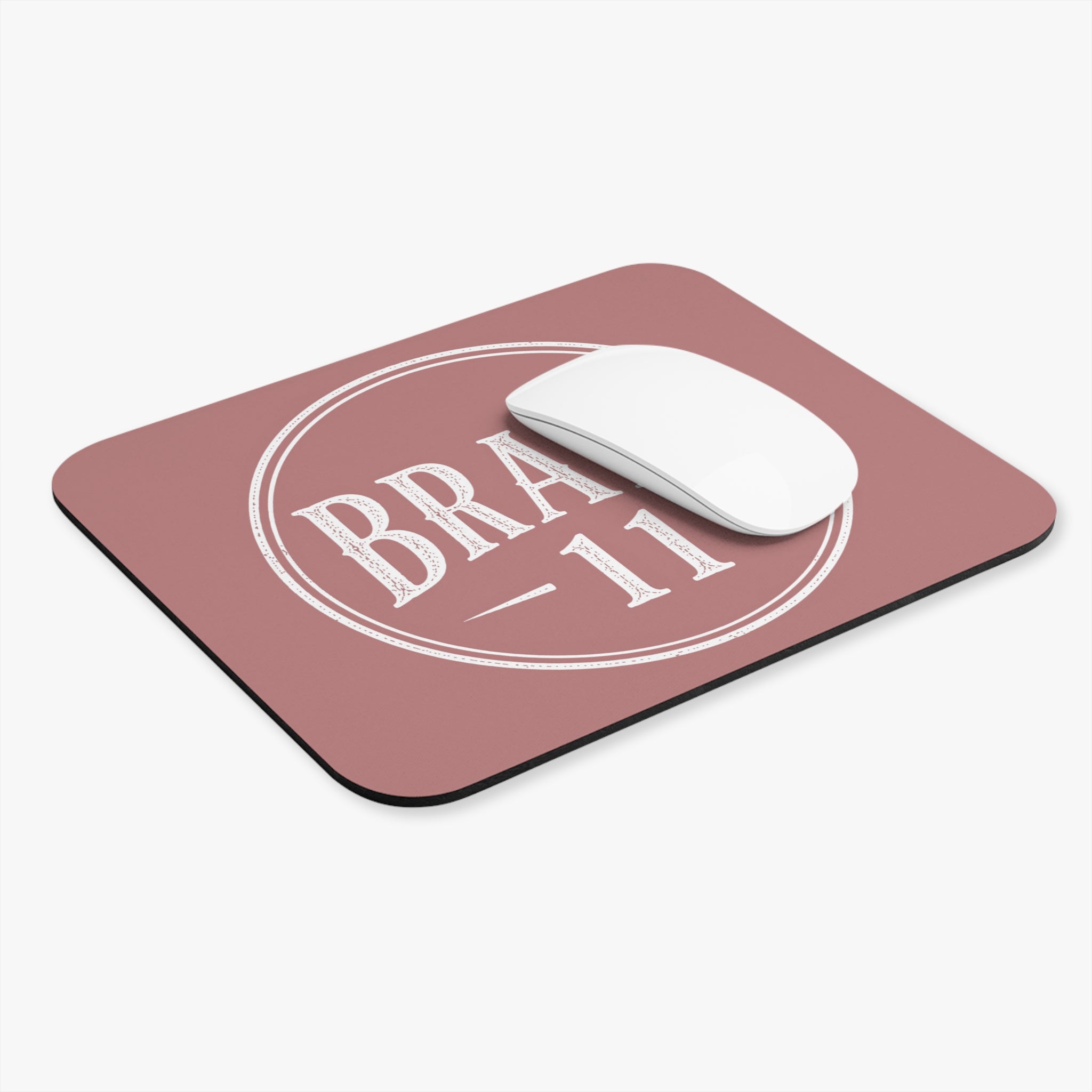 Vintage Logo Mouse Pad – Dusty Rose "BRAND 11" Rectangle Desk Mat