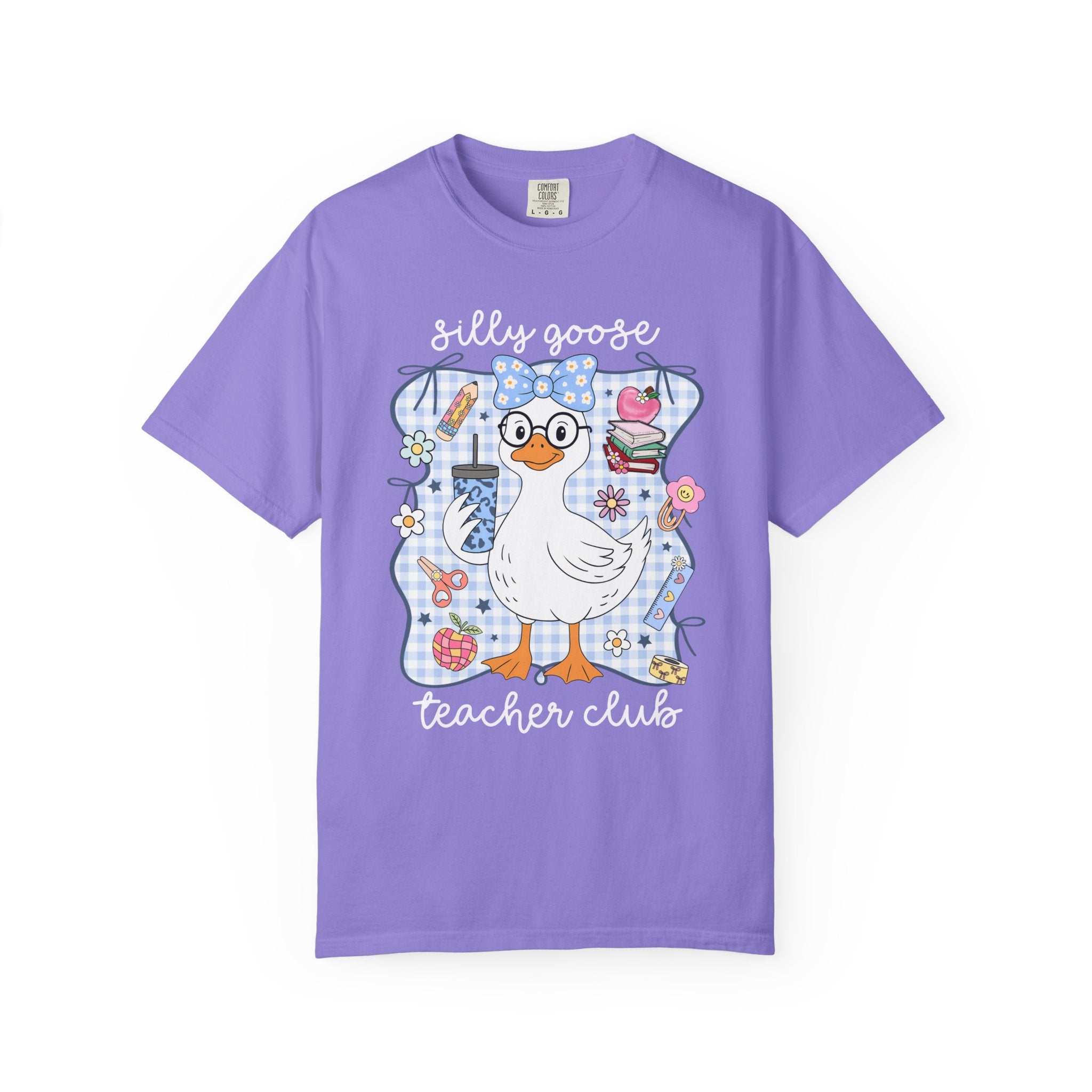 Duck with Blue Gingham Bow Tee — Cute Farm Animal Graphic T-Shirt