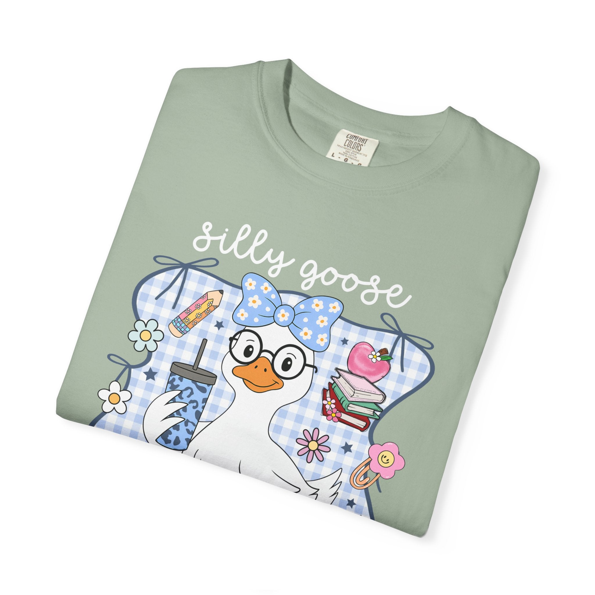Duck with Blue Gingham Bow Tee — Cute Farm Animal Graphic T-Shirt