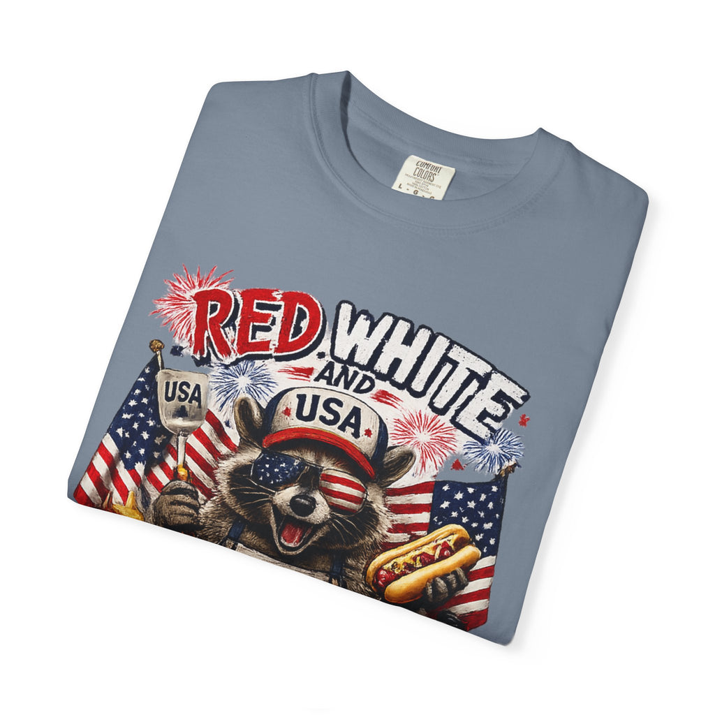Red White and Feral T-Shirt — Patriotic Raccoon Graphic Tee for July 4th
