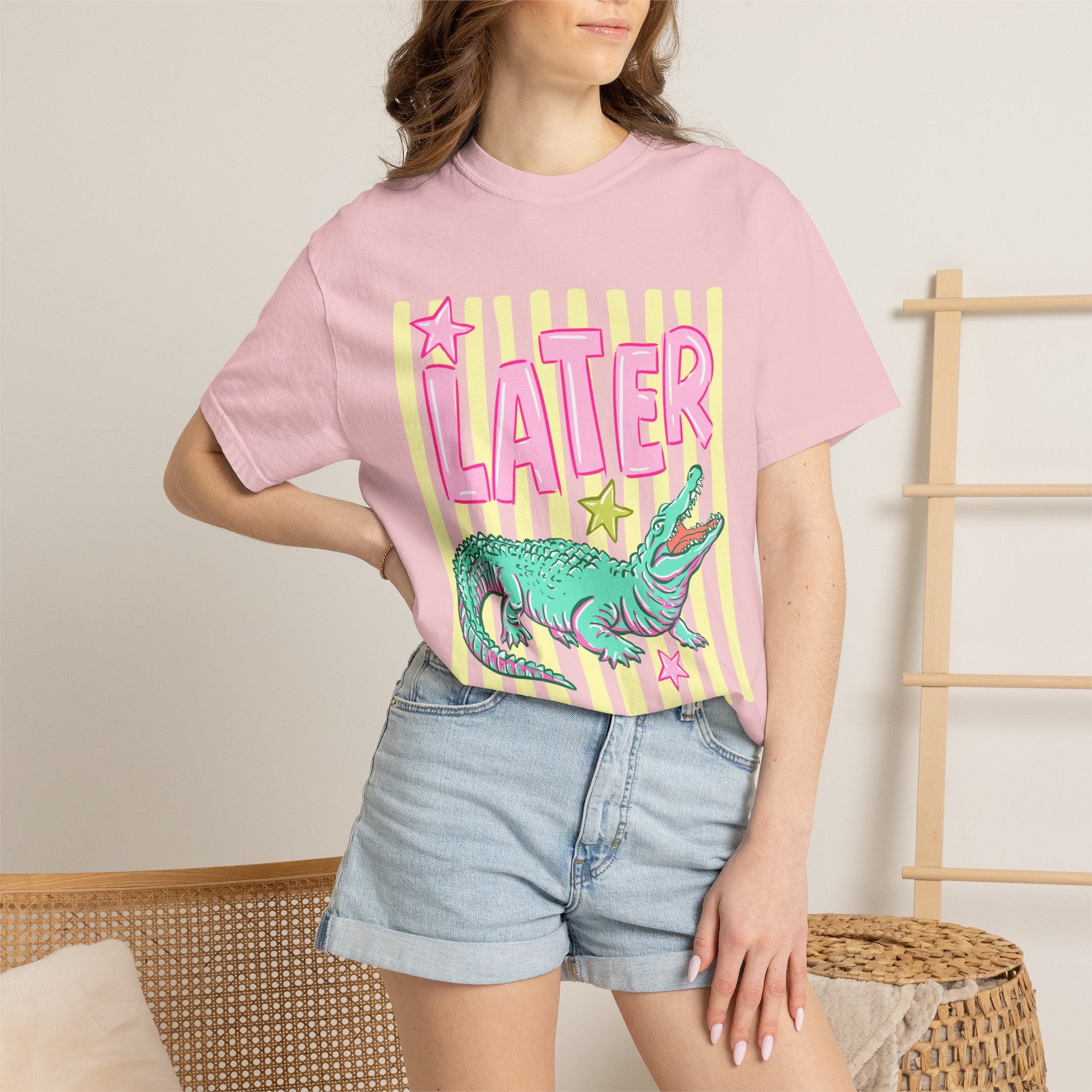 Later Alligator Graphic T-Shirt — Retro Pastel Crocodile Tee