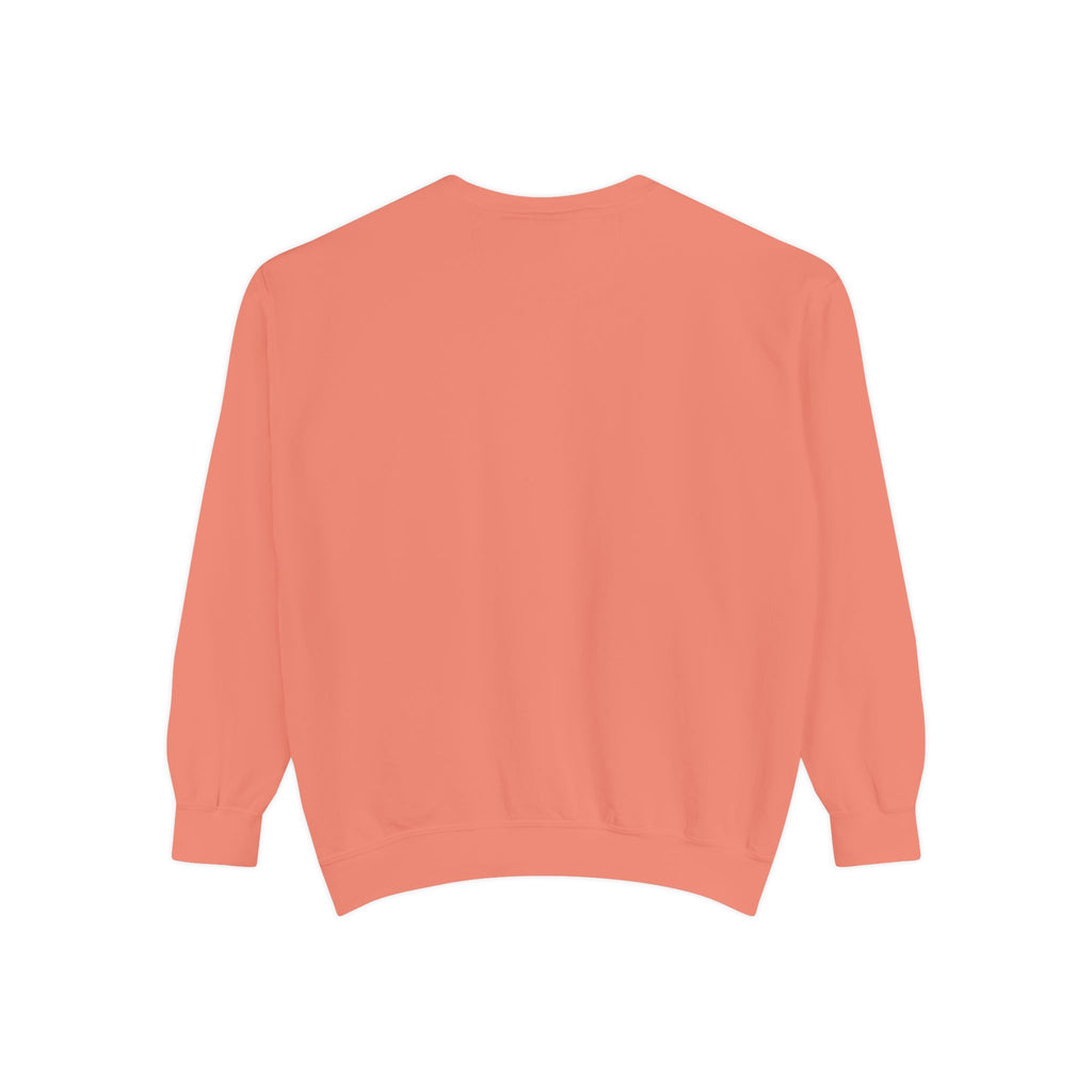 Duck Graphic Sweatshirt — Watercolor Flying Duck on Coral Garment-Dyed Crewneck