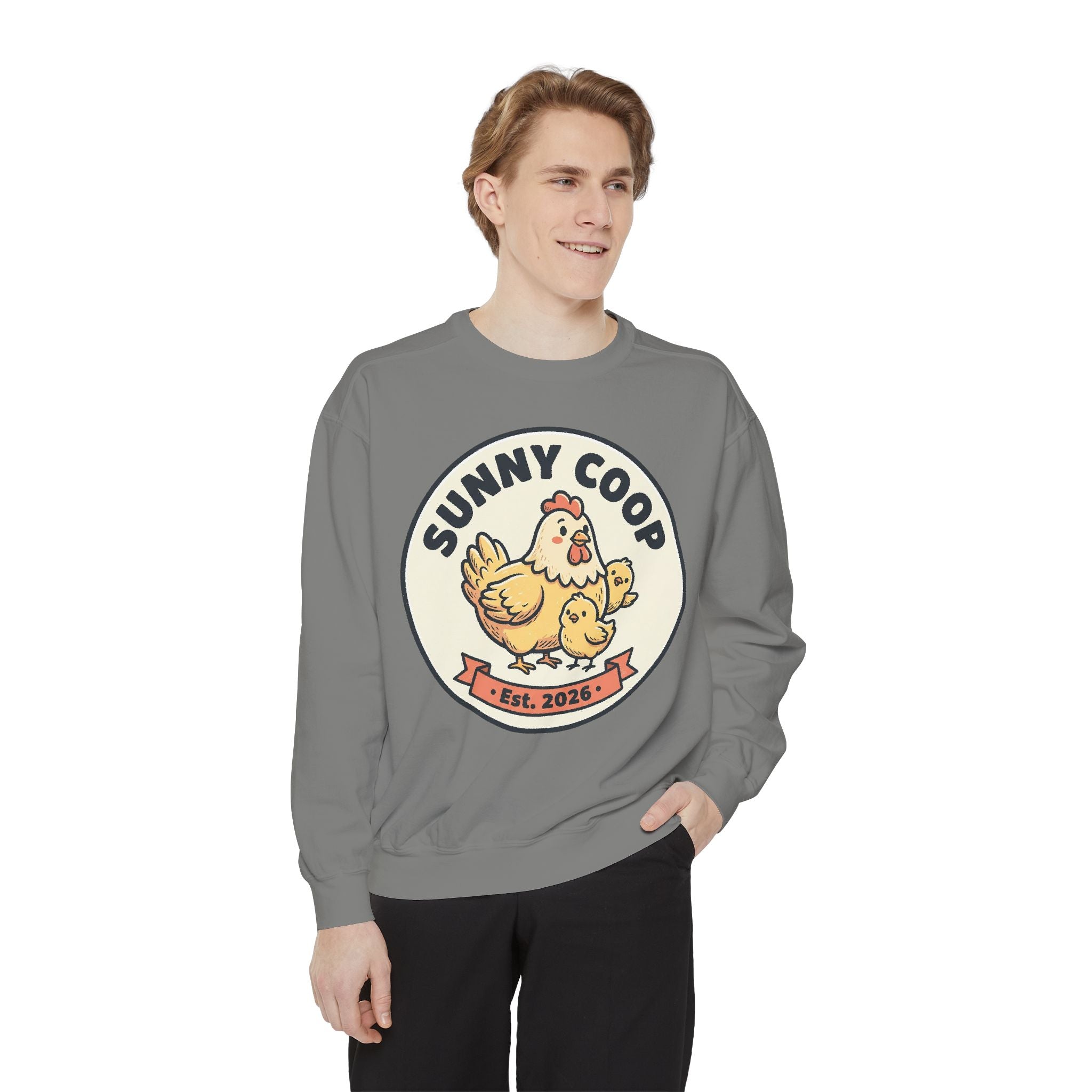 Sunny Coop Crewneck Sweatshirt — Chicken & Chick Farm Logo Pullover
