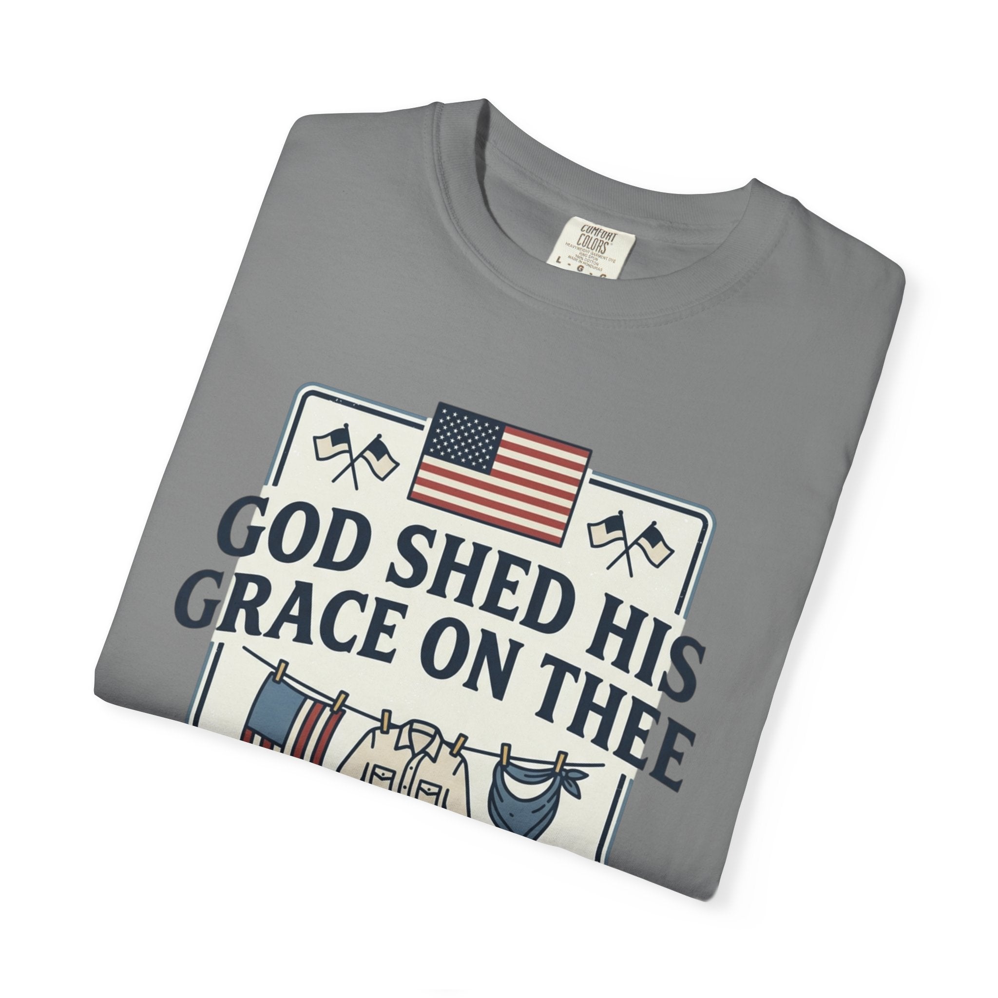 T-Shirt — "God Shed His Grace on Thee" Patriotic American Flag & Floral Tee