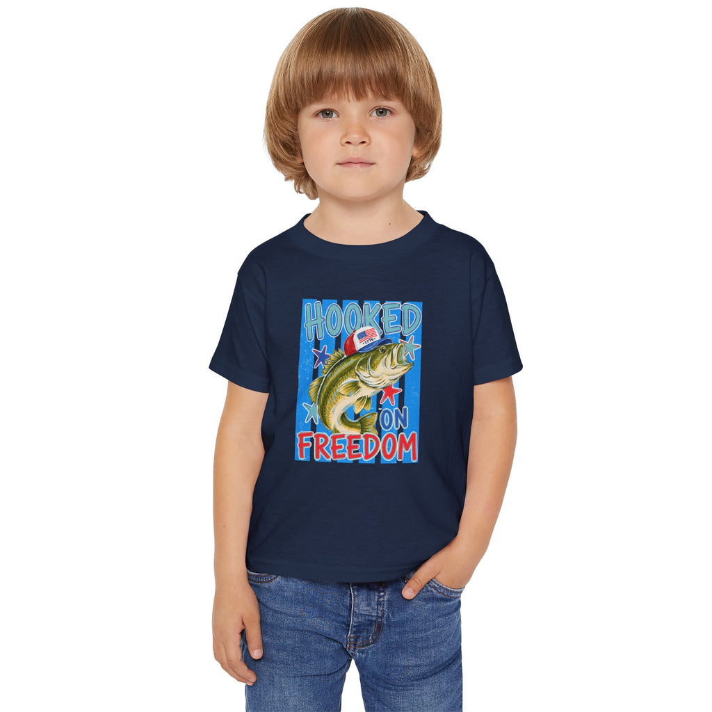 Toddler T-Shirt — "Hooked on Freedom" Patriotic Fishing Kids Tee
