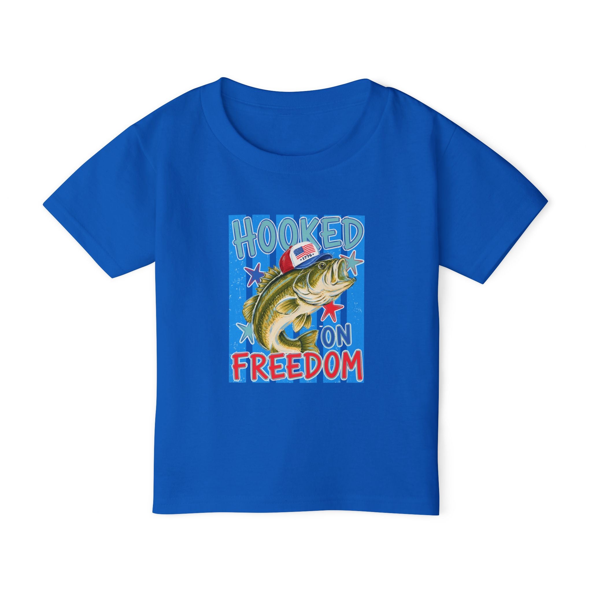Toddler T-Shirt — "Hooked on Freedom" Patriotic Fishing Kids Tee