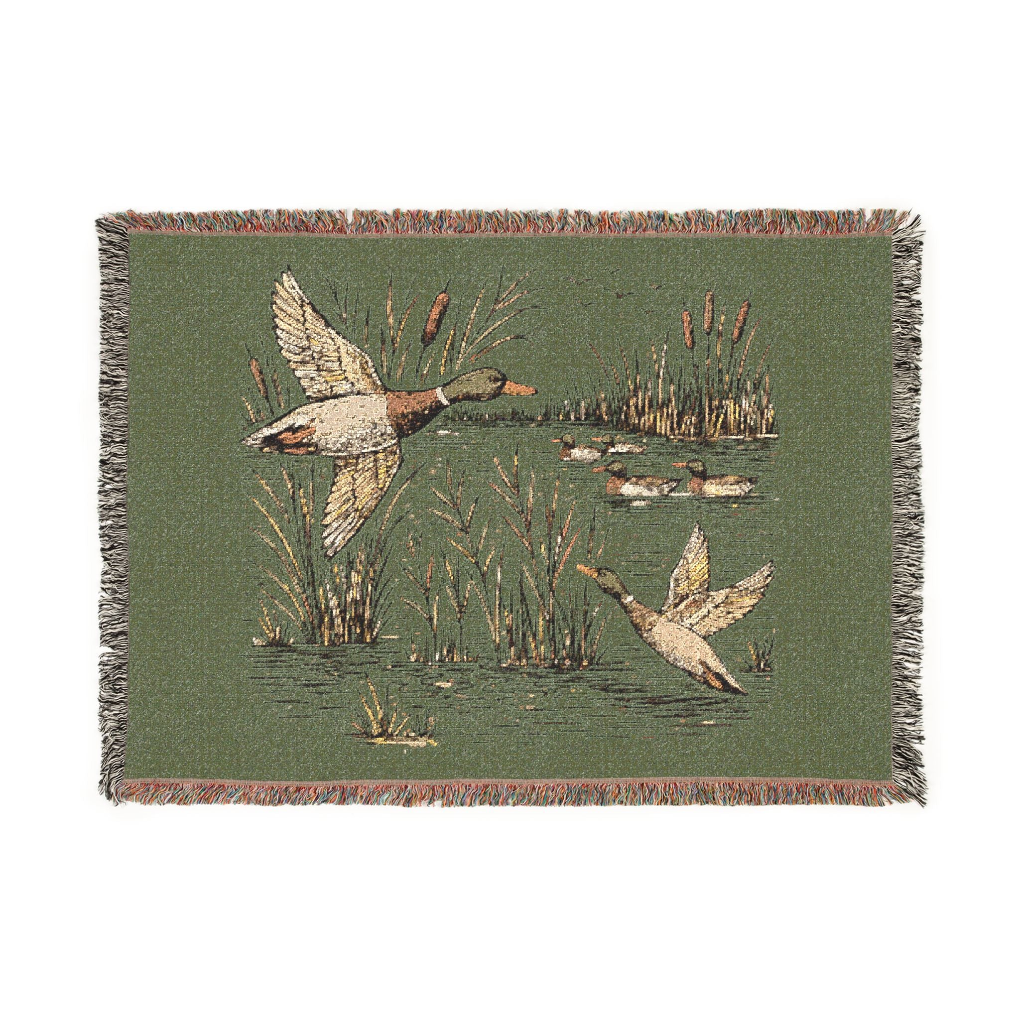 Mallard Duck Woven Throw Blanket — Vintage Hunting Marsh Scene