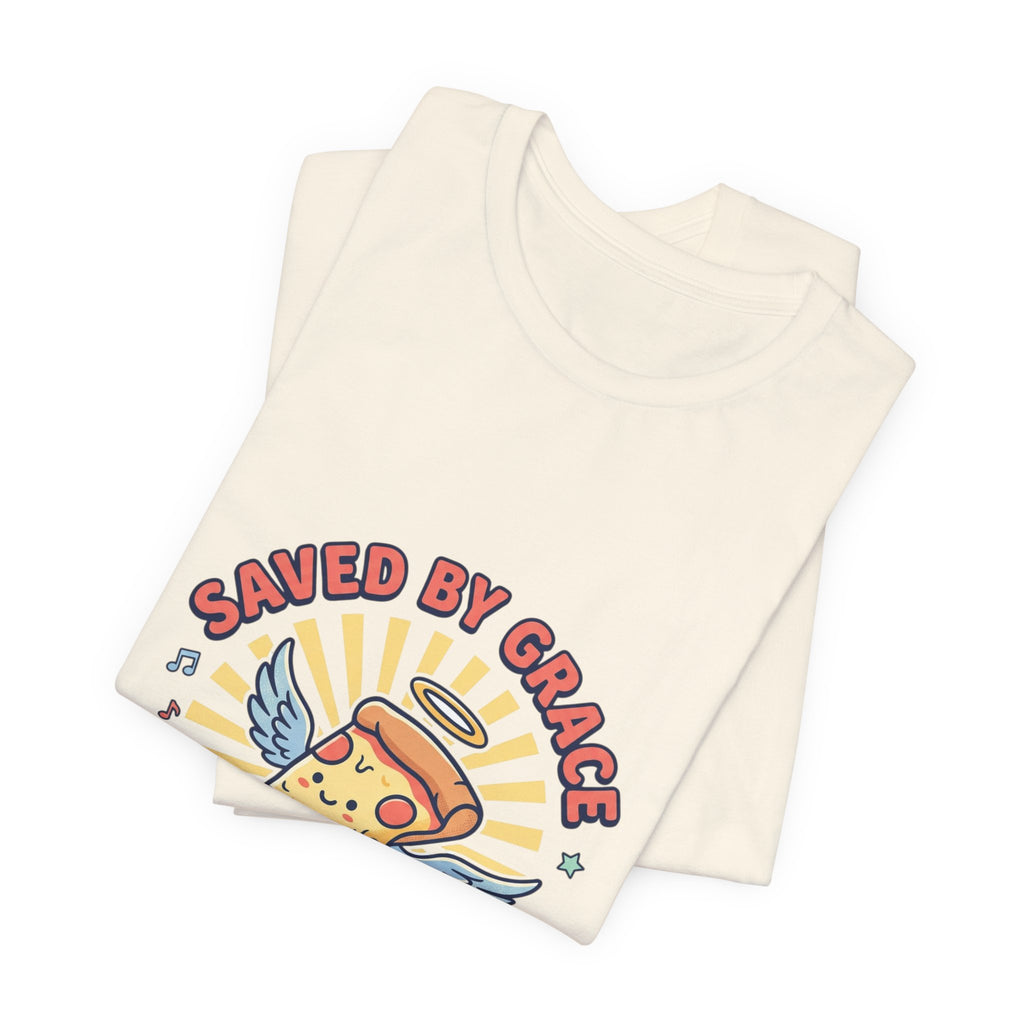 Saved By Grace Pizza Tee | Christian memes, church camp retro