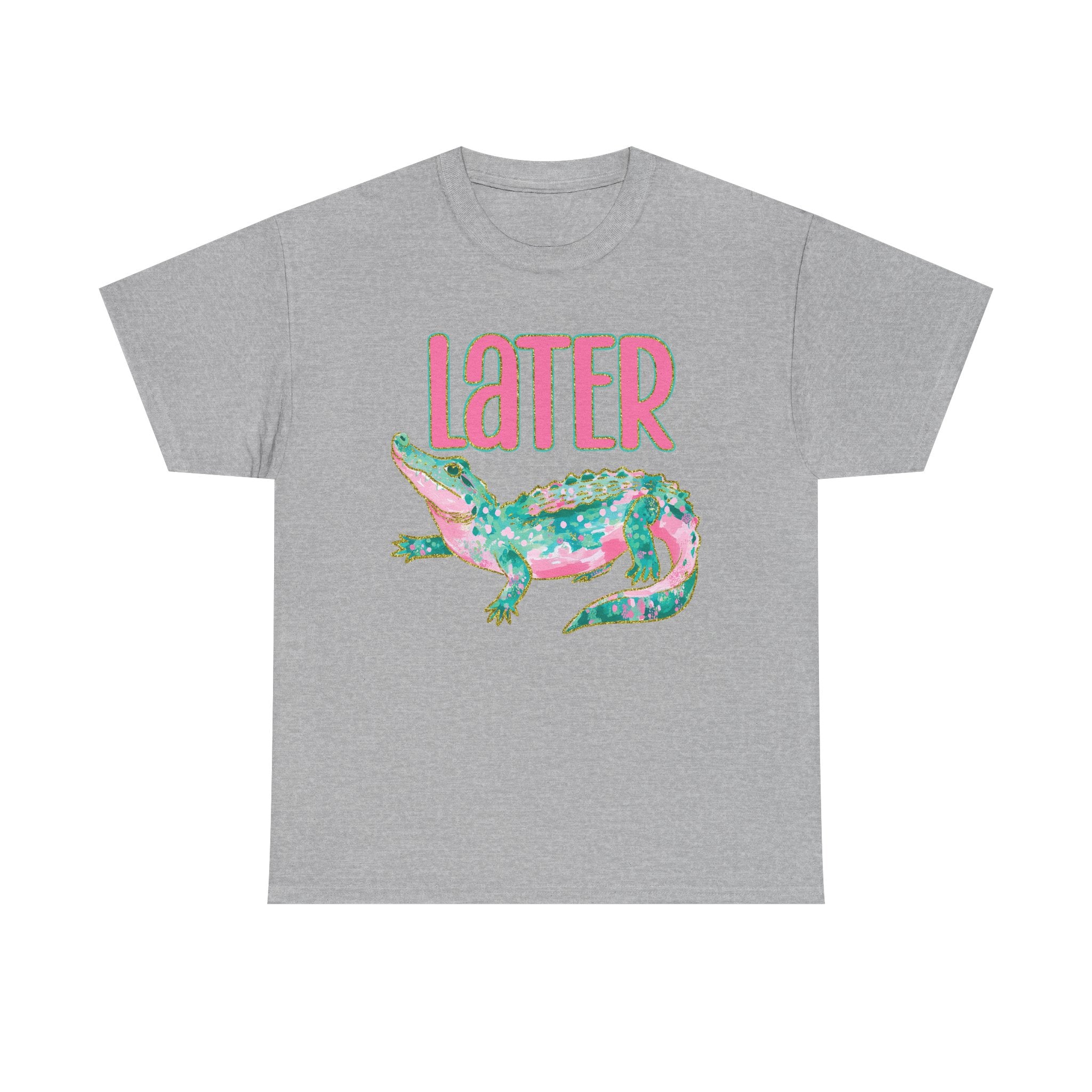 Later Alligator T‑Shirt — Pink & Teal Alligator Graphic Tee