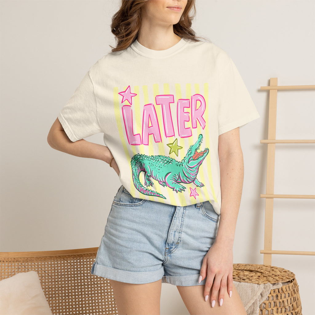 Later Alligator Graphic T-Shirt — Retro Pastel Crocodile Tee