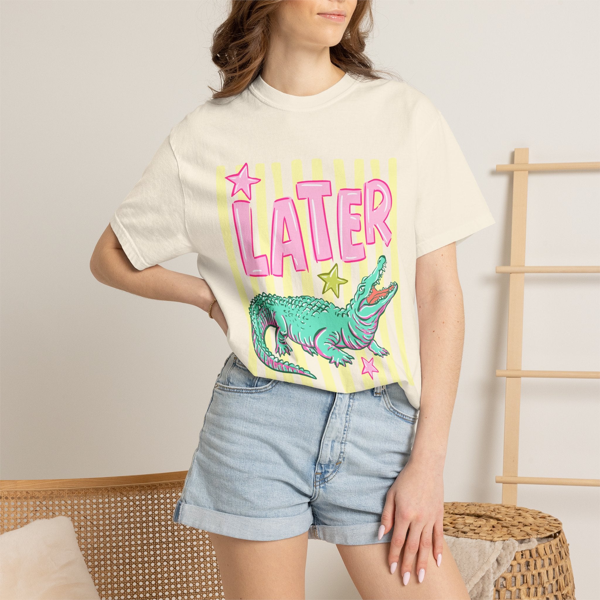 Later Alligator Graphic T-Shirt — Retro Pastel Crocodile Tee