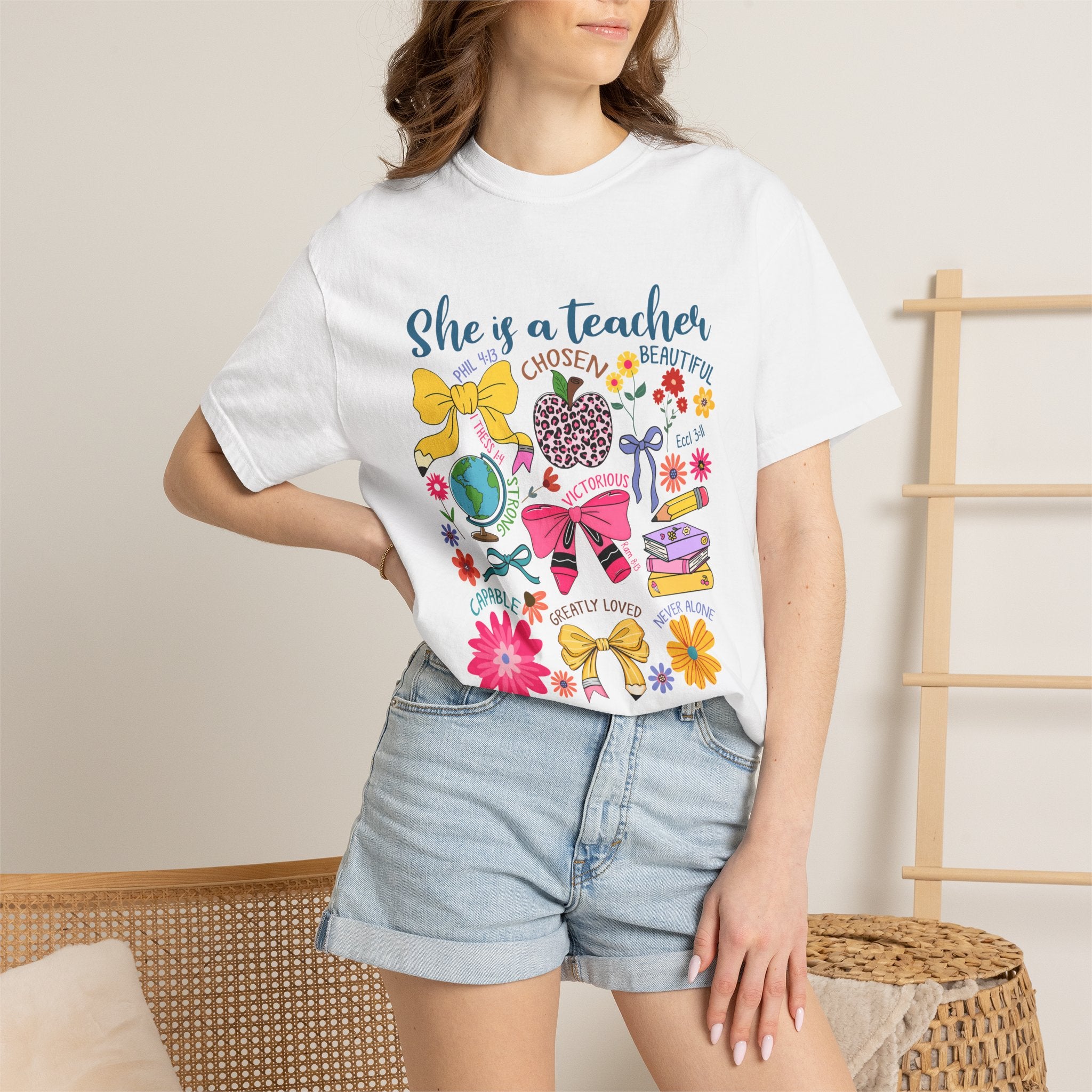 Teacher Appreciation T‑Shirt — "She is a Teacher" Floral Graphic Tee for Educators