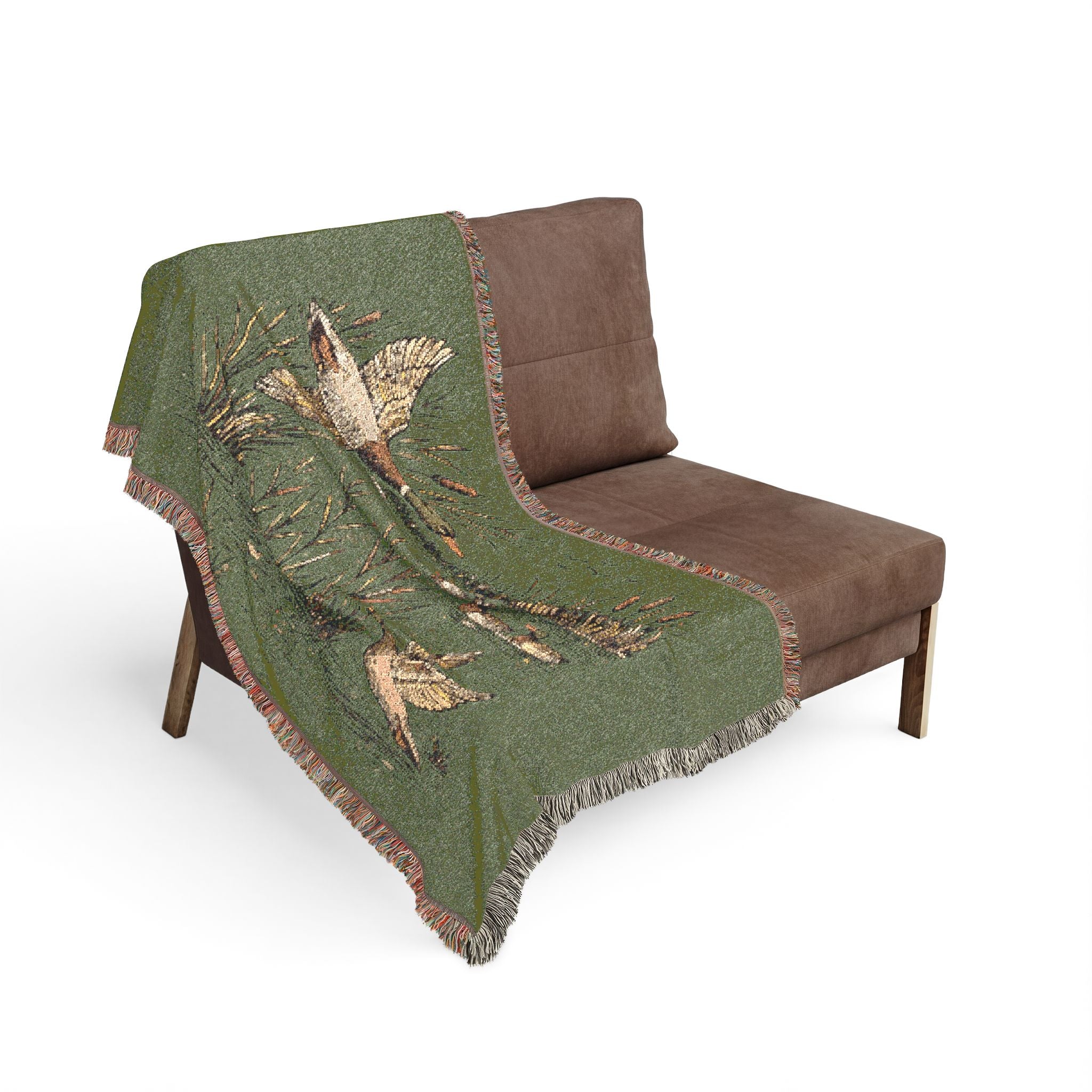 Mallard Duck Woven Throw Blanket — Vintage Hunting Marsh Scene