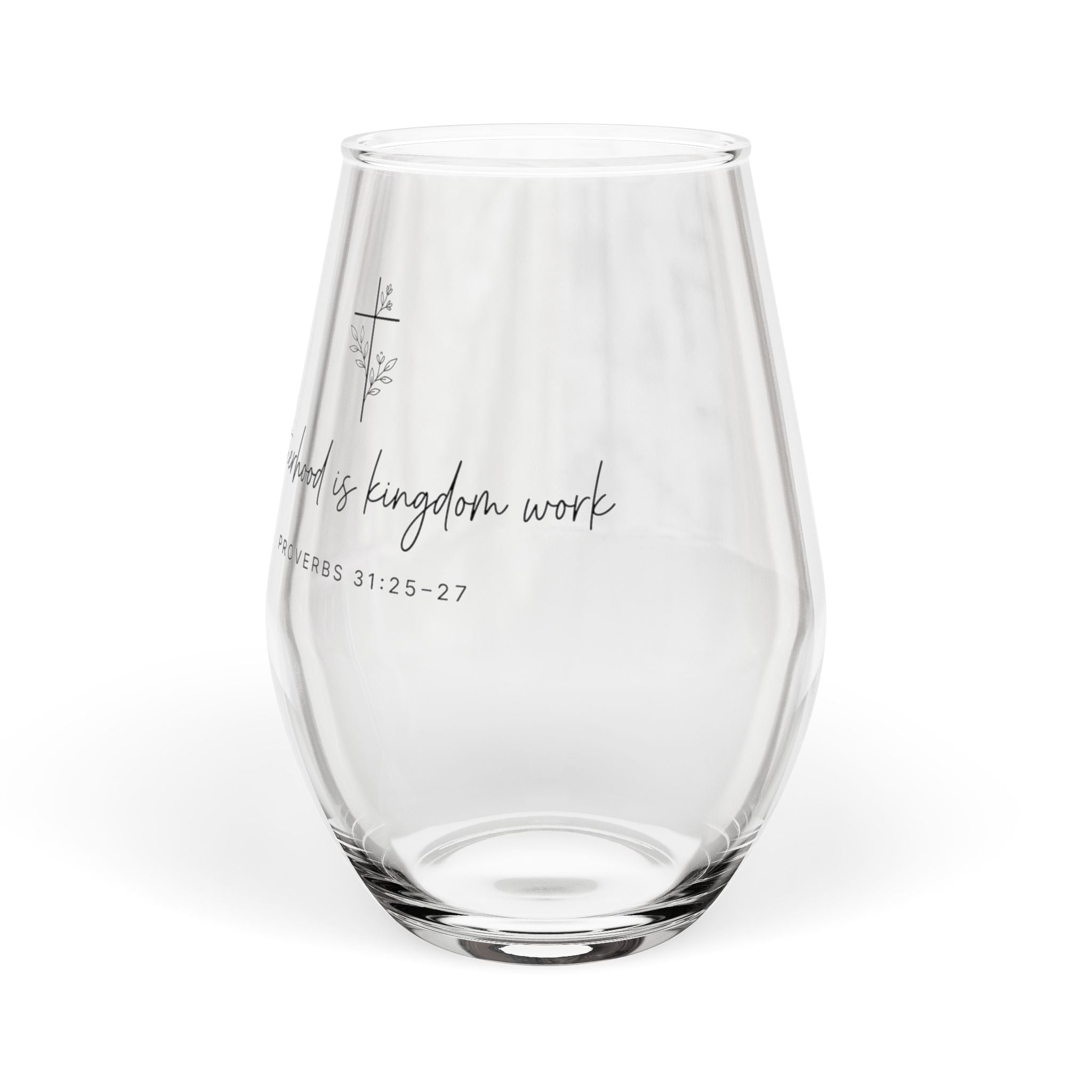 Motherhood Is Kingdom Work Stemless Wine Glass – 11.75 oz Christian Gift