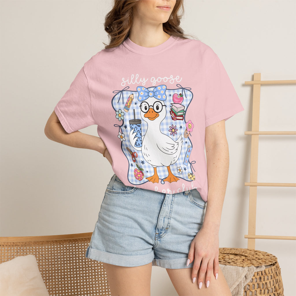Duck with Blue Gingham Bow Tee — Cute Farm Animal Graphic T-Shirt