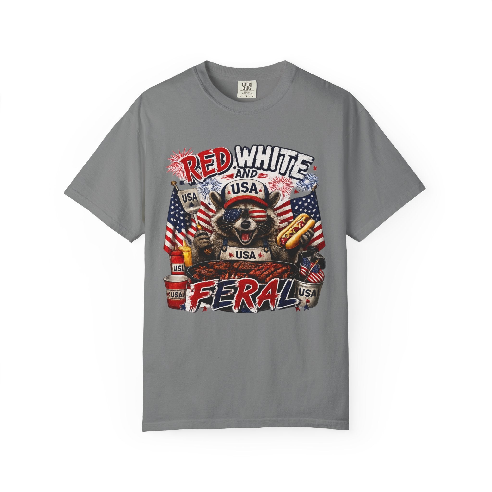 Red White and Feral T-Shirt — Patriotic Raccoon Graphic Tee for July 4th
