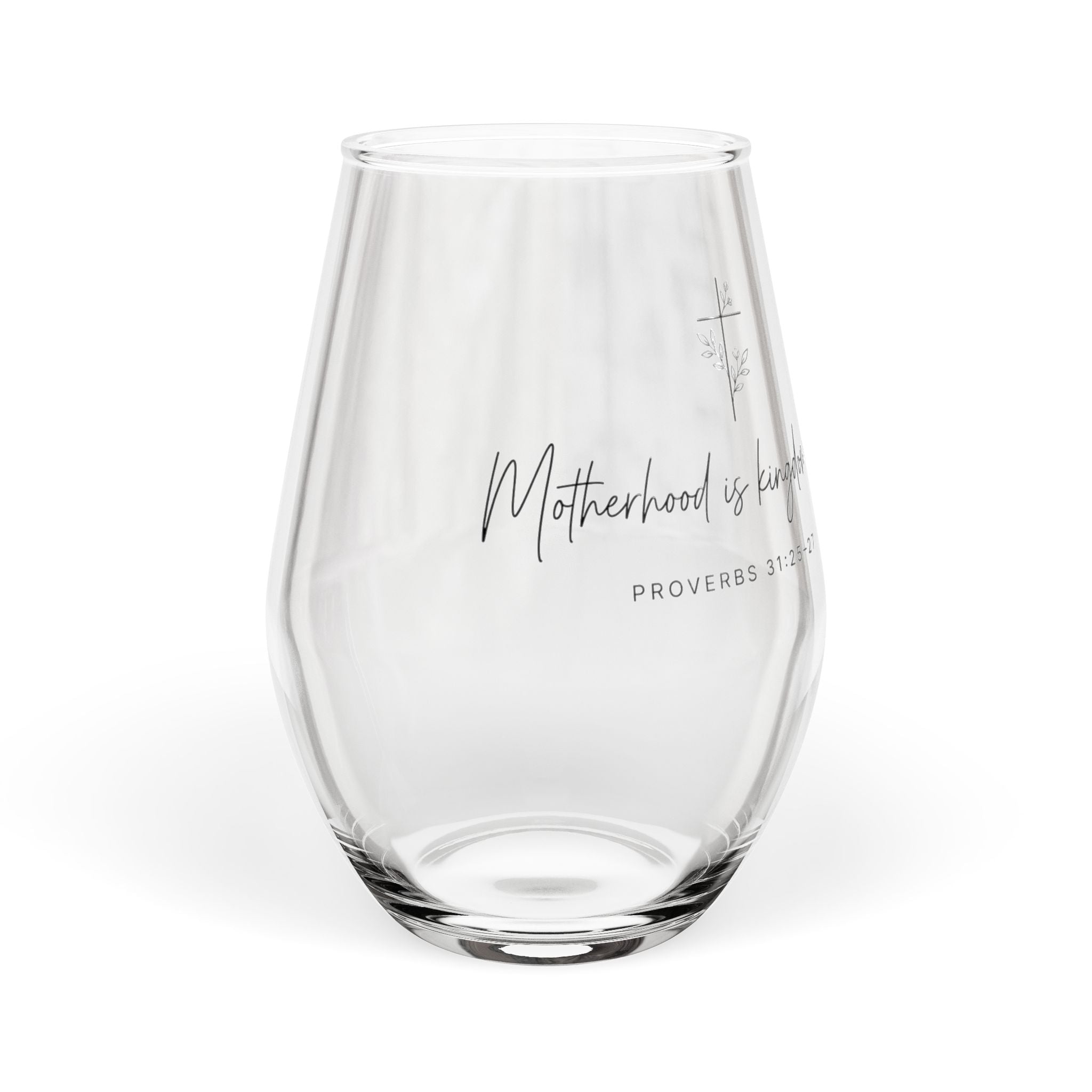 Motherhood Is Kingdom Work Stemless Wine Glass – 11.75 oz Christian Gift