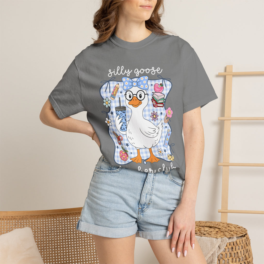 Duck with Blue Gingham Bow Tee — Cute Farm Animal Graphic T-Shirt