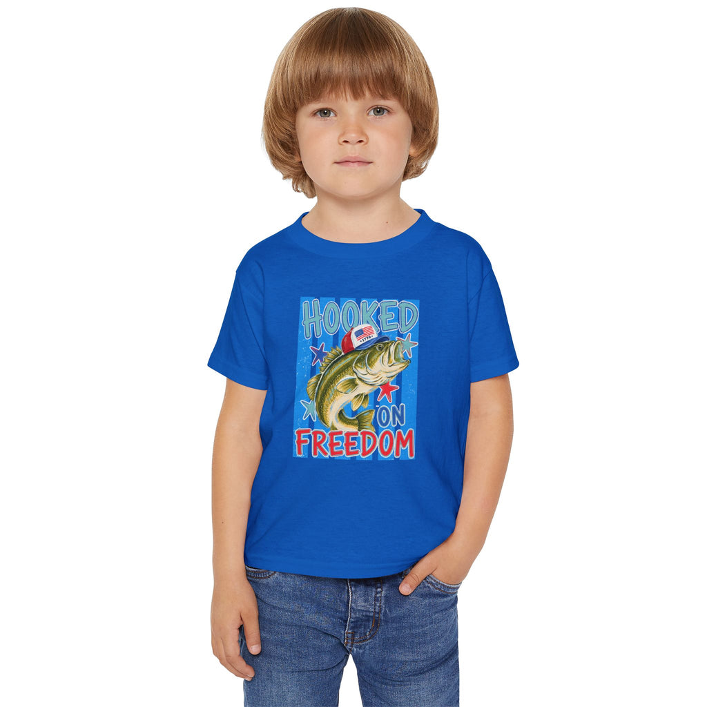 Toddler T-Shirt — "Hooked on Freedom" Patriotic Fishing Kids Tee