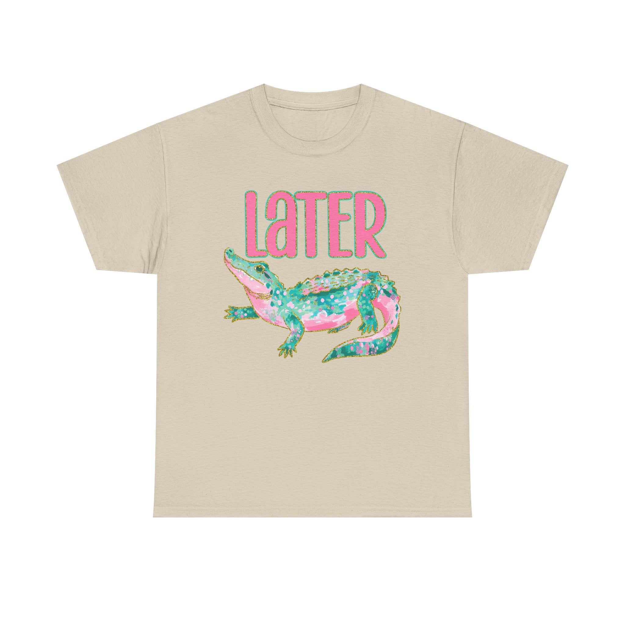 Later Alligator T‑Shirt — Pink & Teal Alligator Graphic Tee