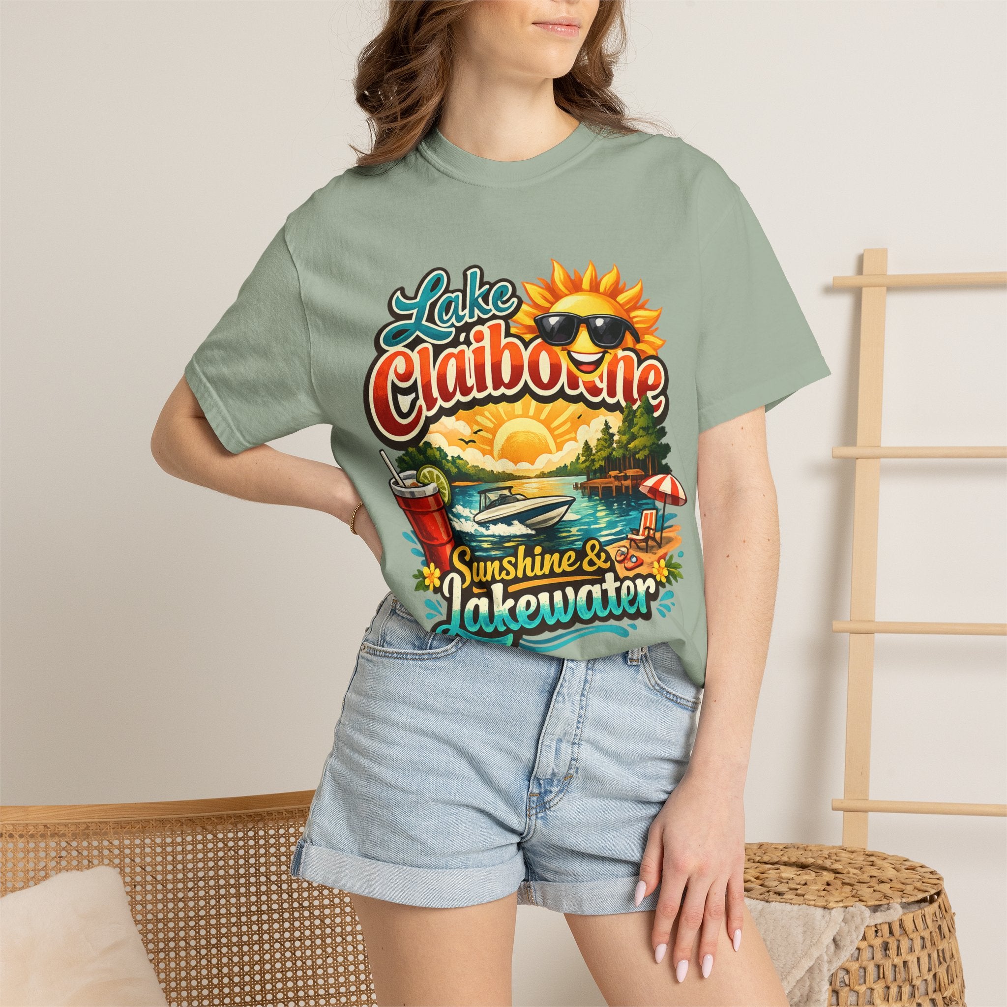 Lake Claiborne Vintage Scenic T-Shirt - Retro Sunset Boating Tee