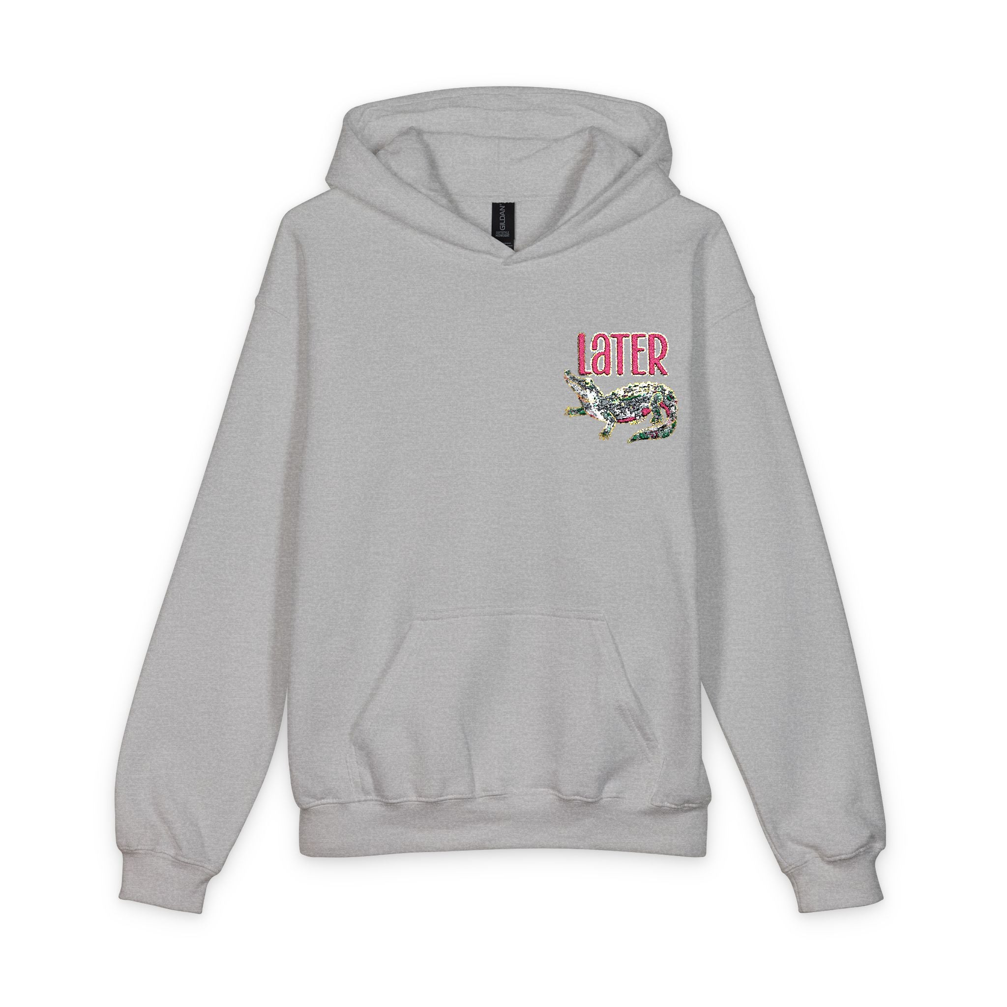 Youth Hooded Sweatshirt - 'Love' Floral Graphic Chest Pocket Design, Cozy Casual Pullover for Kids