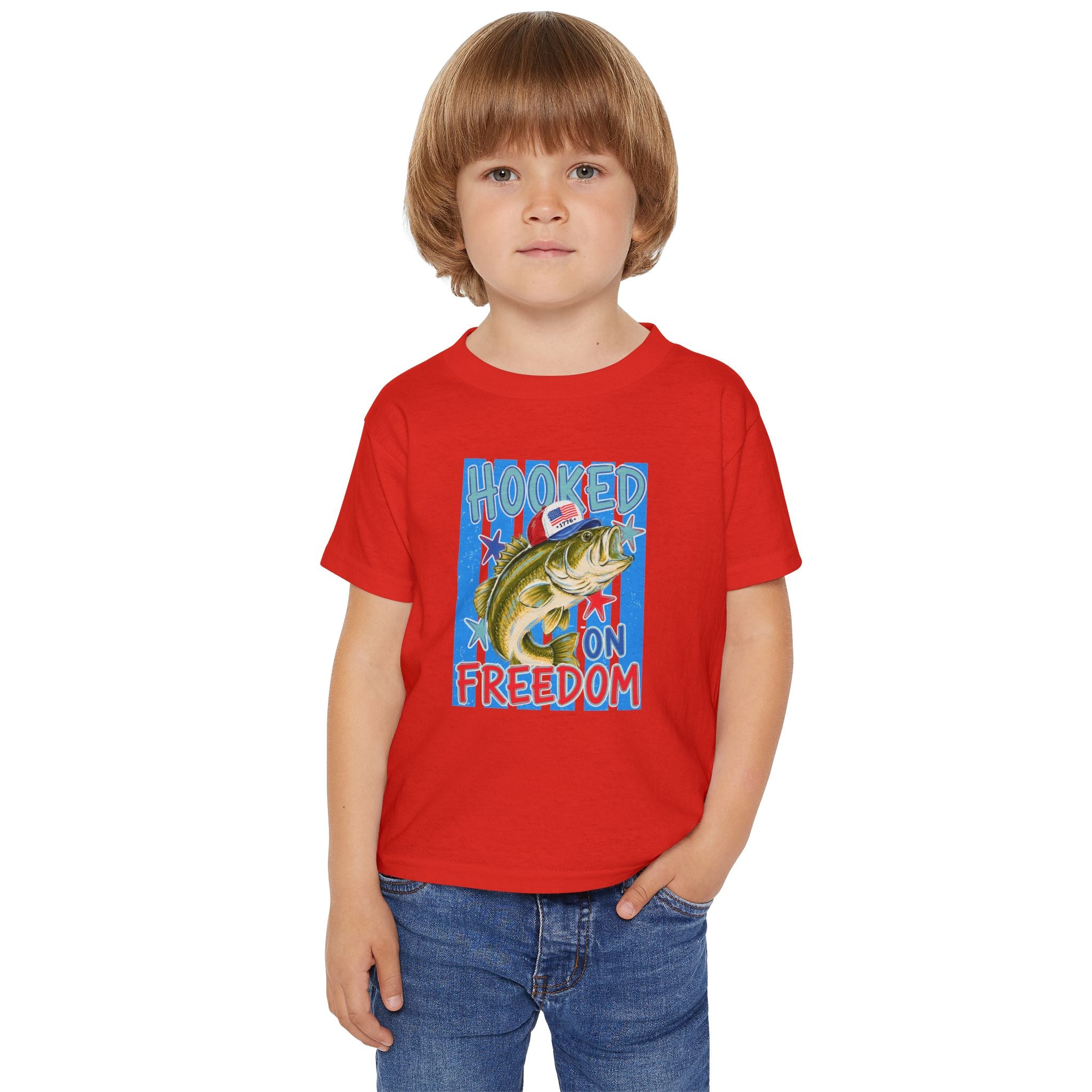 Toddler T-Shirt — "Hooked on Freedom" Patriotic Fishing Kids Tee