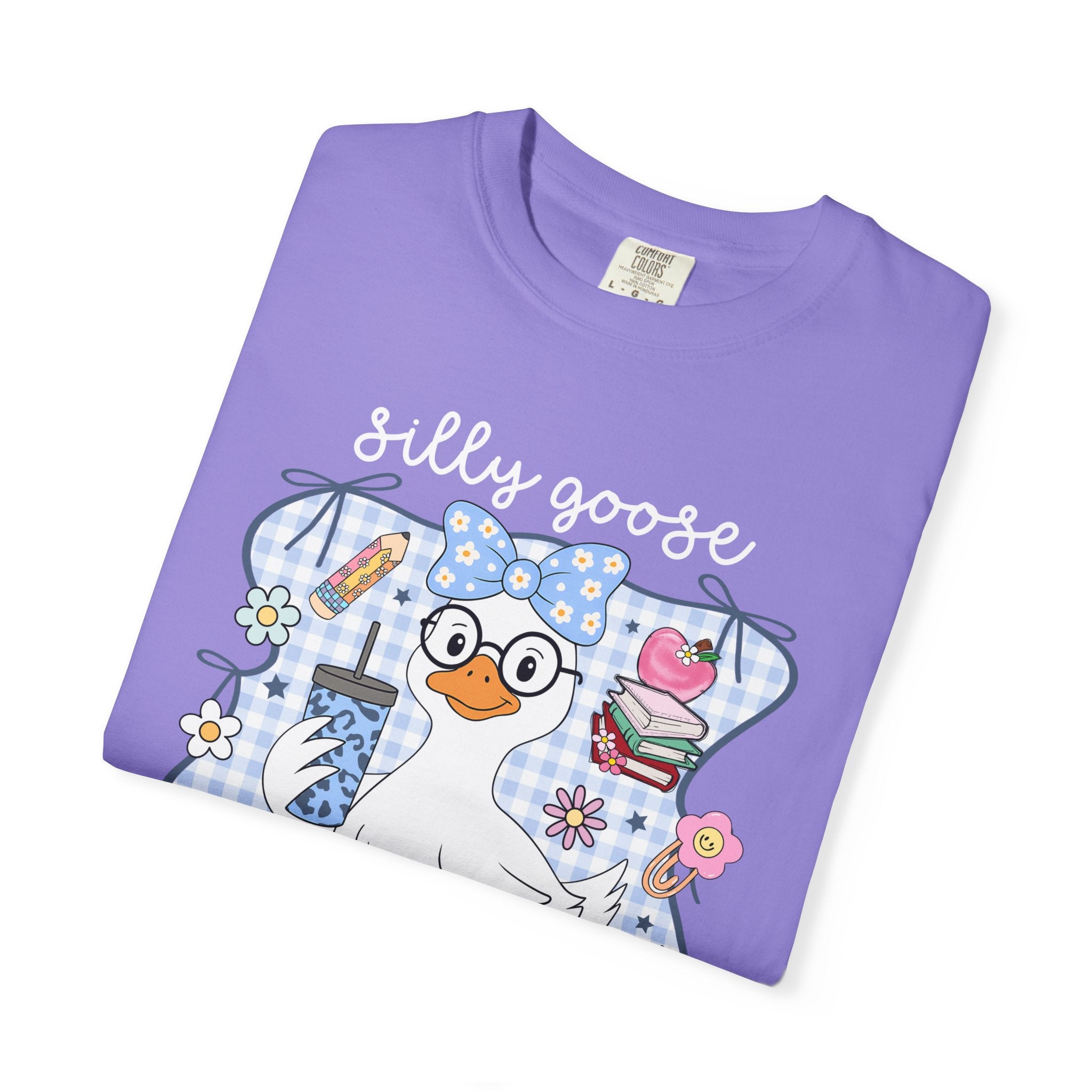 Duck with Blue Gingham Bow Tee — Cute Farm Animal Graphic T-Shirt