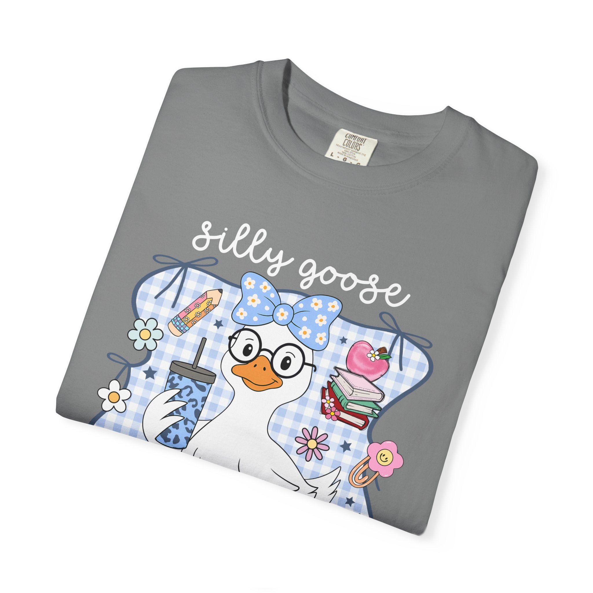 Duck with Blue Gingham Bow Tee — Cute Farm Animal Graphic T-Shirt