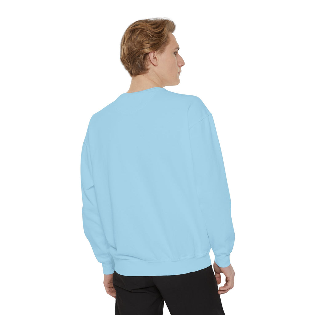 Duck Graphic Sweatshirt — Watercolor Flying Duck on Coral Garment-Dyed Crewneck