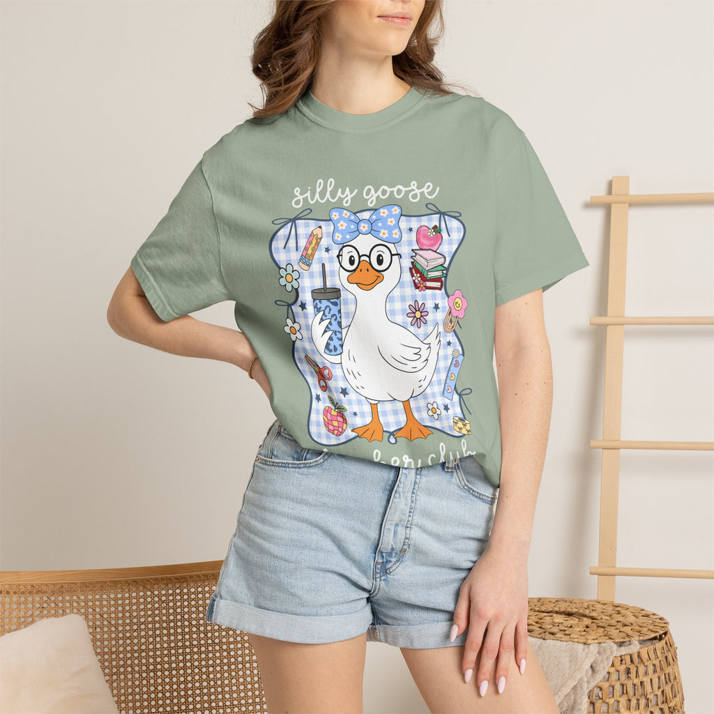 Duck with Blue Gingham Bow Tee — Cute Farm Animal Graphic T-Shirt