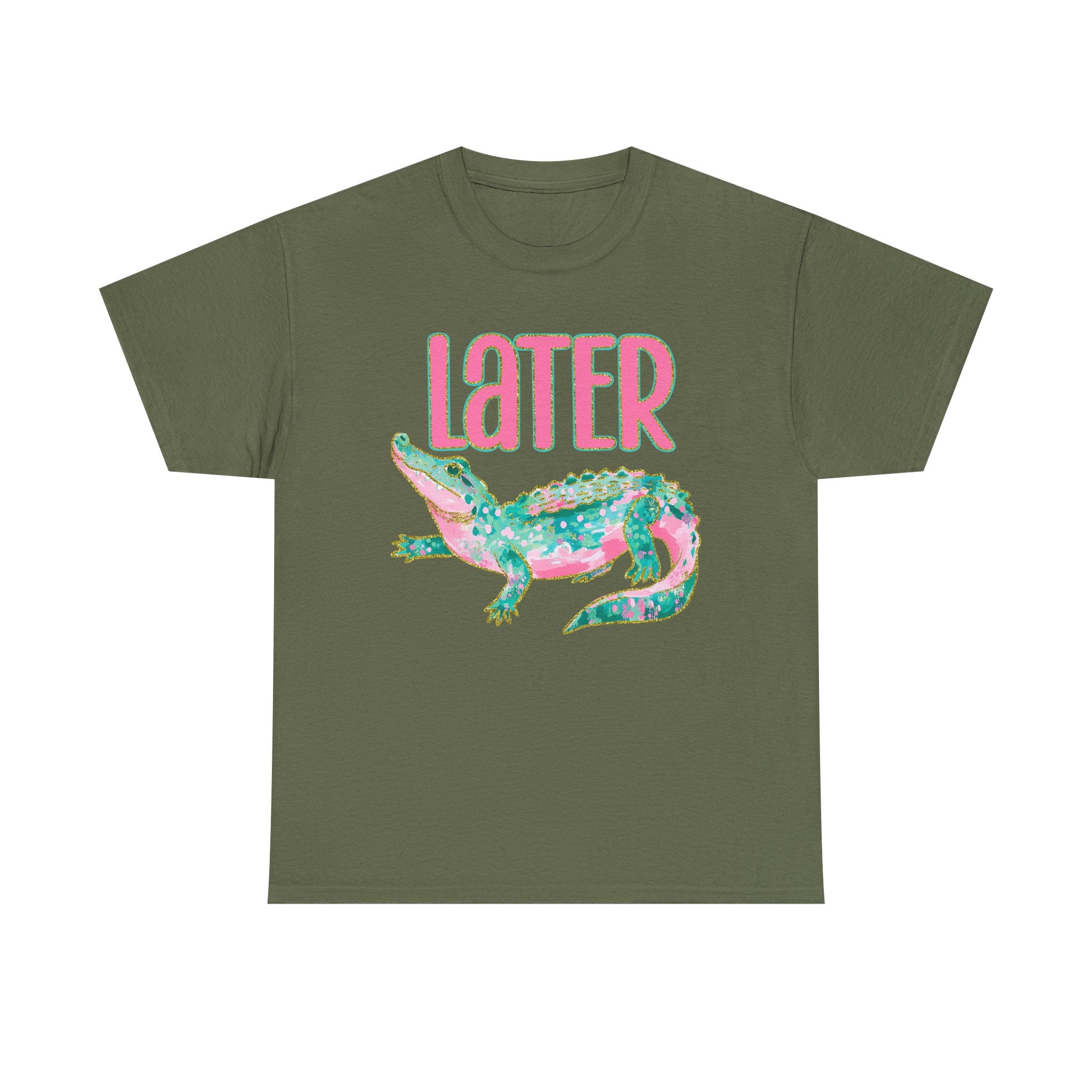 Later Alligator T‑Shirt — Pink & Teal Alligator Graphic Tee