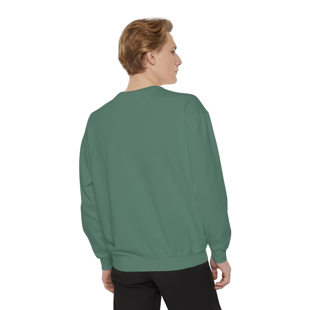 Duck Graphic Sweatshirt — Watercolor Flying Duck on Coral Garment-Dyed Crewneck