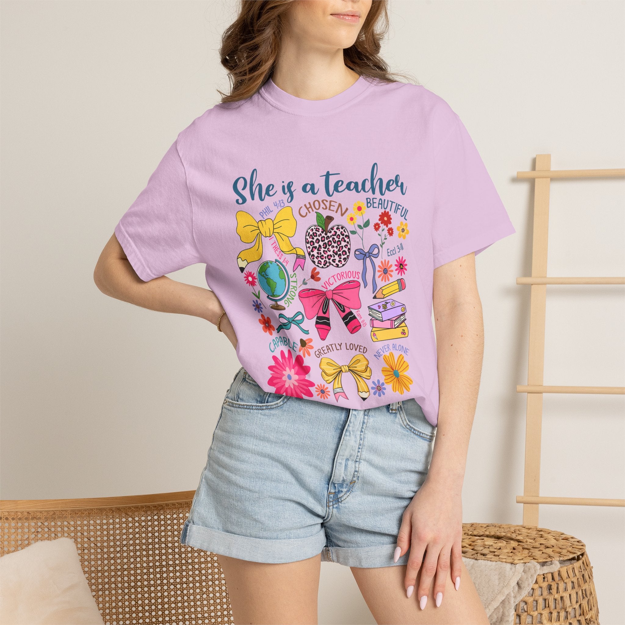 Teacher Appreciation T‑Shirt — "She is a Teacher" Floral Graphic Tee for Educators