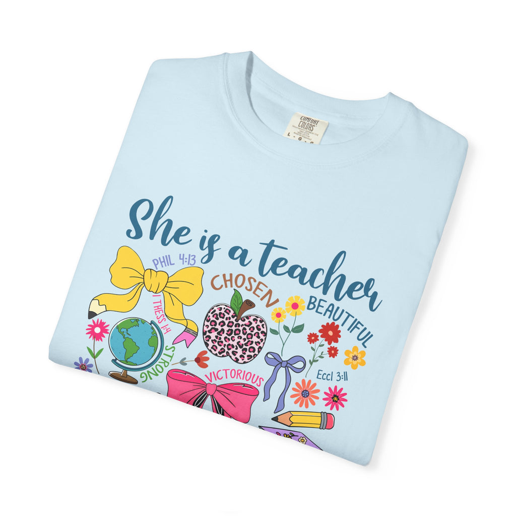 Teacher Appreciation T‑Shirt — "She is a Teacher" Floral Graphic Tee for Educators