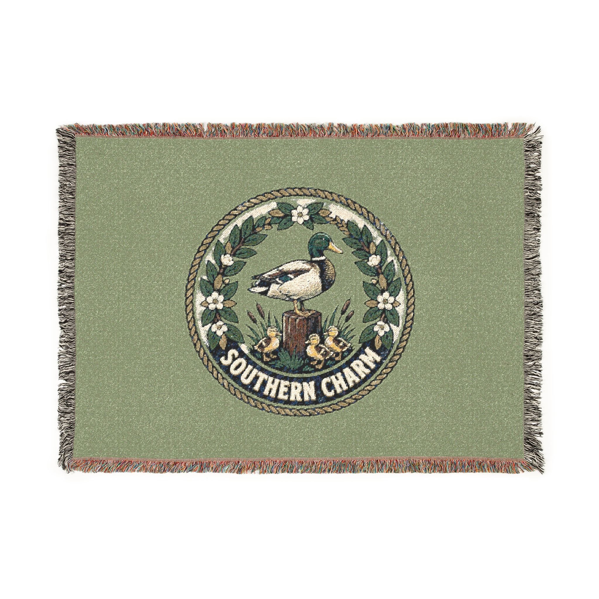 Woven Blanket — Vintage Pelican Seal Throw Blanket, Nautical Coastal Home Decor