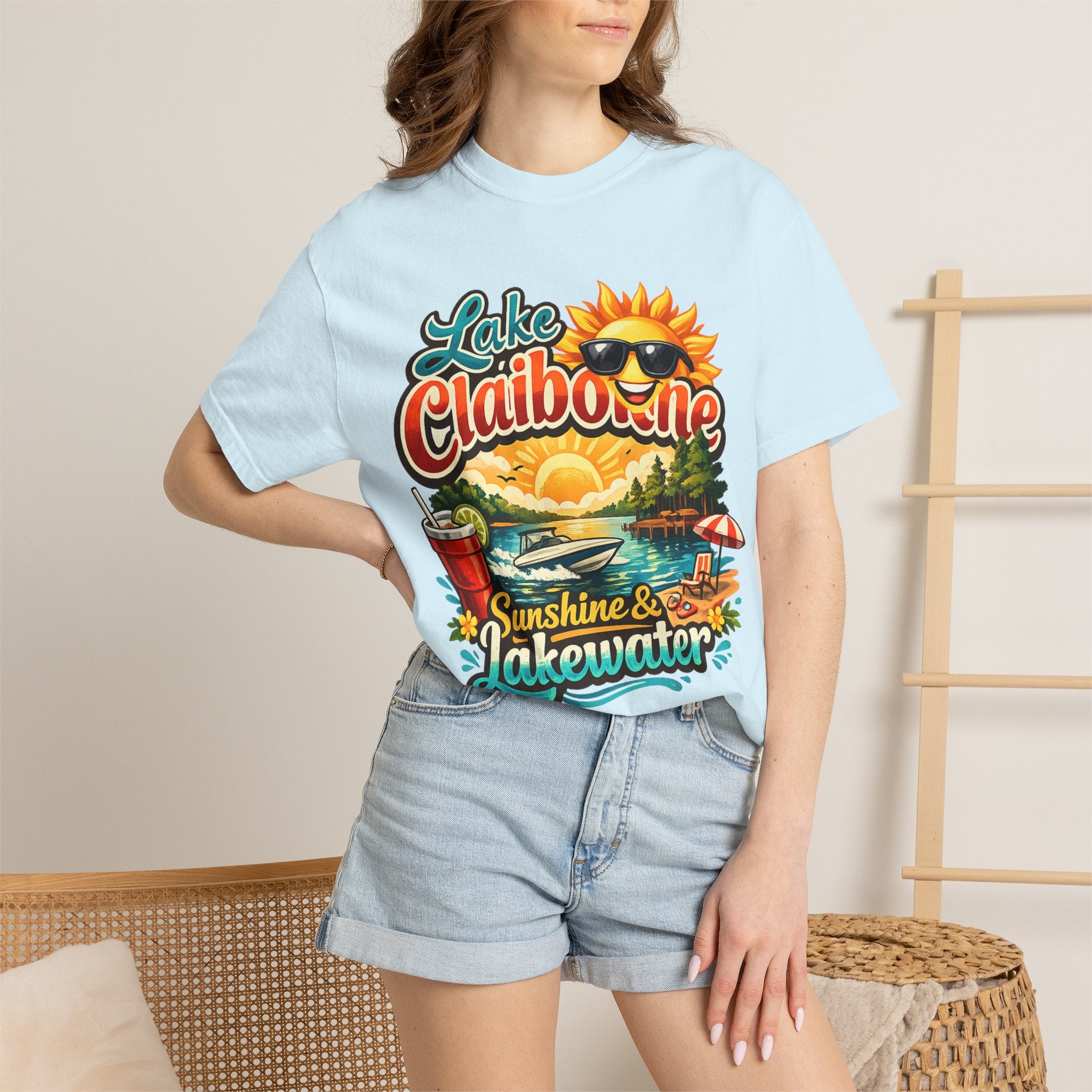 Lake Claiborne Vintage Scenic T-Shirt - Retro Sunset Boating Tee