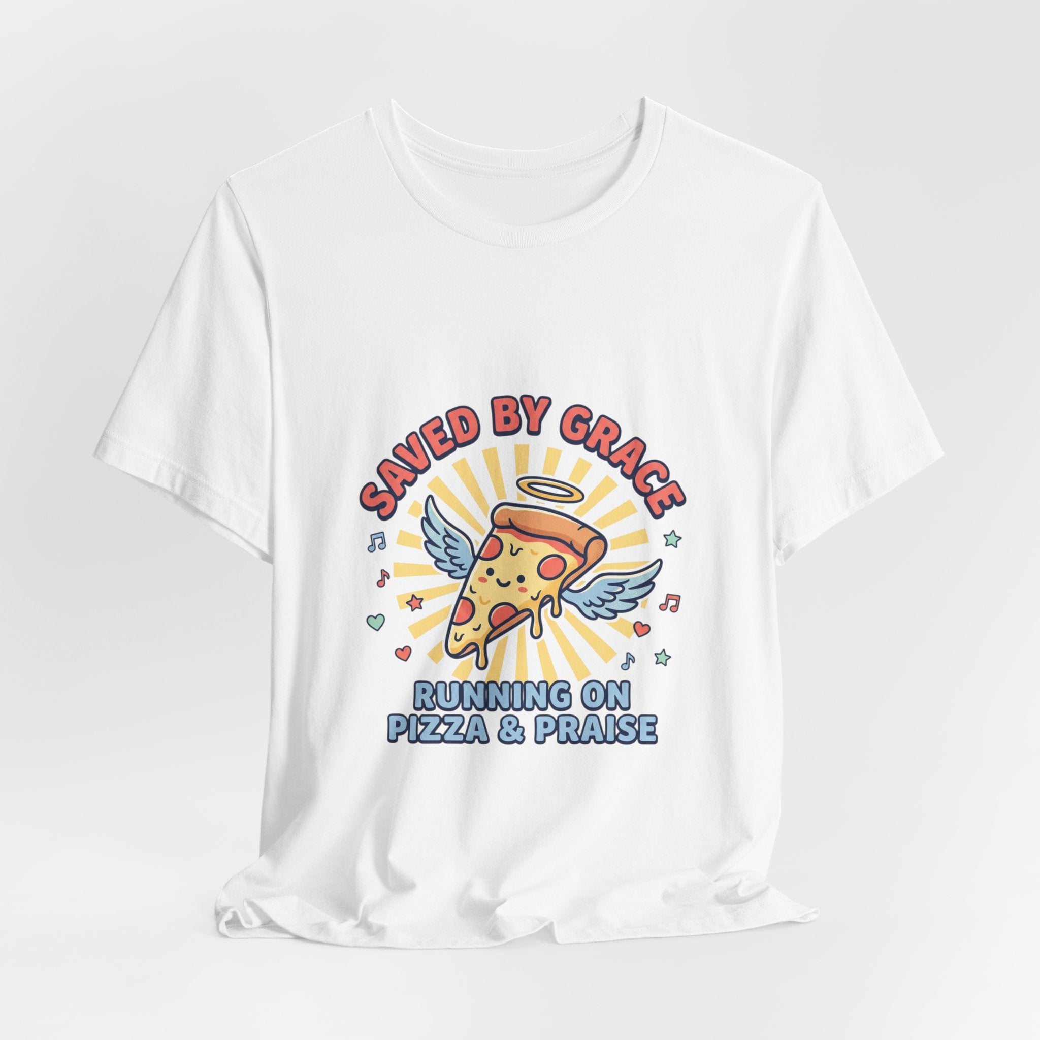 Saved By Grace Pizza Tee | Christian memes, church camp retro