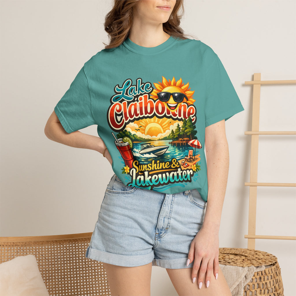Lake Claiborne Vintage Scenic T-Shirt - Retro Sunset Boating Tee