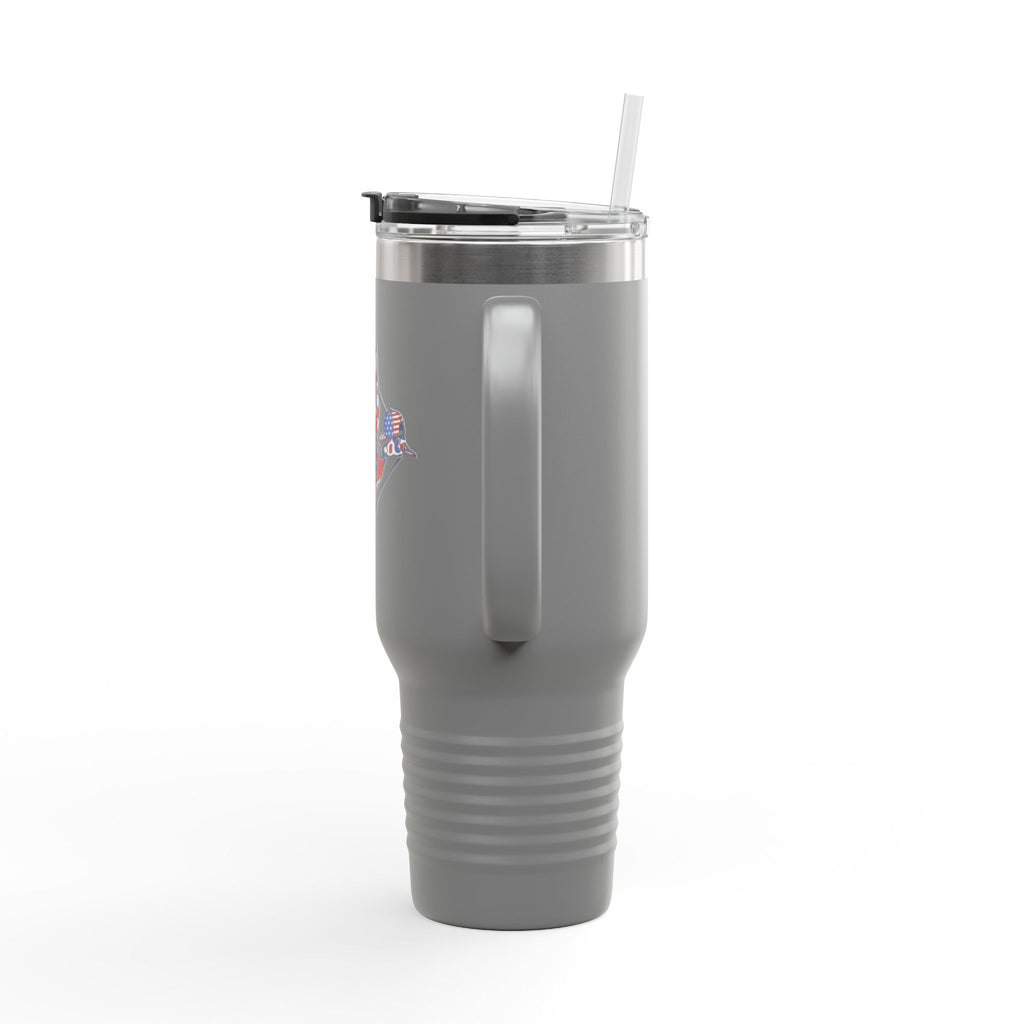 40oz Insulated Travel Mug — Red White Blue Floral Dove Design with Handle