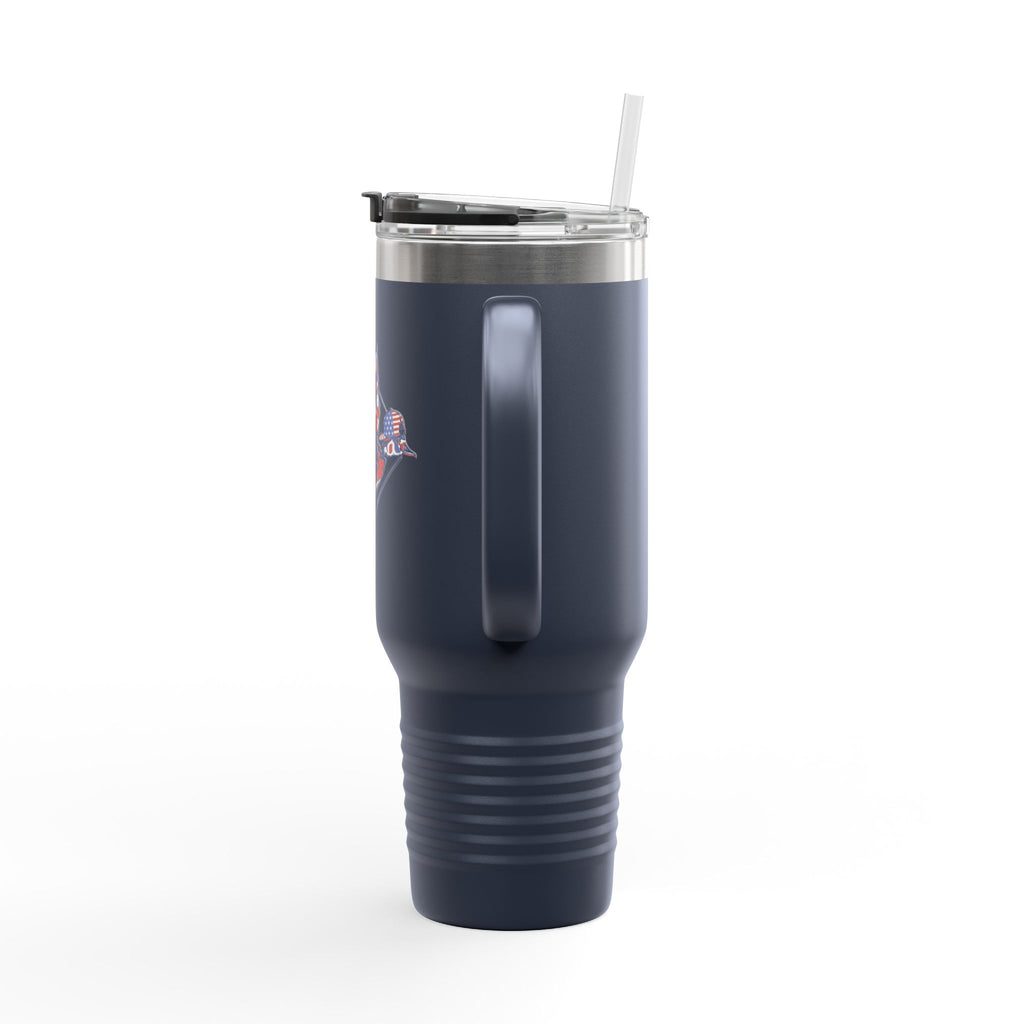 40oz Insulated Travel Mug — Red White Blue Floral Dove Design with Handle